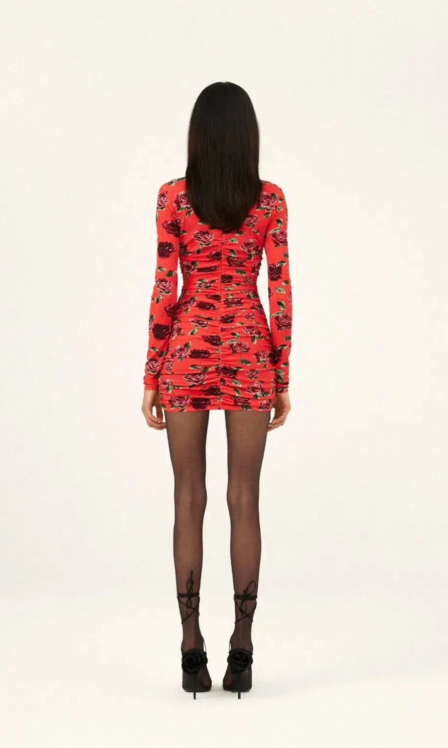 Magda Butrym High Neck Long Sleeve Ruched Mini Dress Red Orange Floral Size FR 36 / AU 8 - Image 2