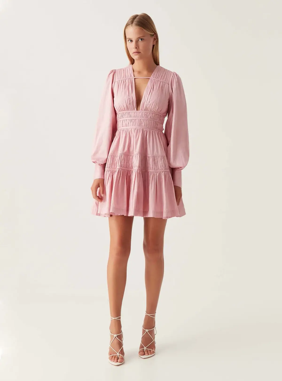 Aje Fallingwater Ruched Mini Dress Chalk Pink Size 8 - Image 1