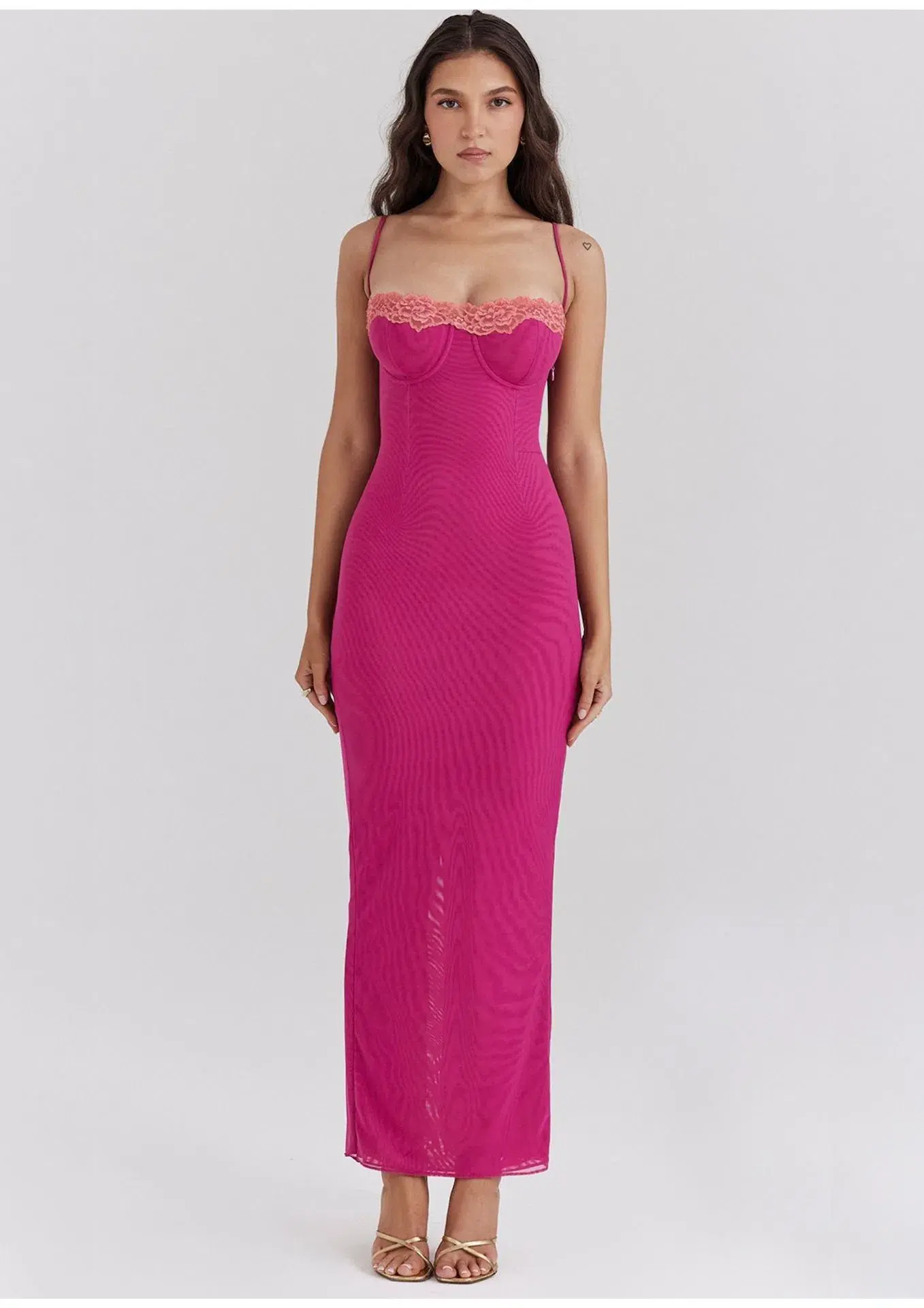 House of CB Aiza Lace Trimmed Maxi Dress Raspberry Size 8 - Image 1