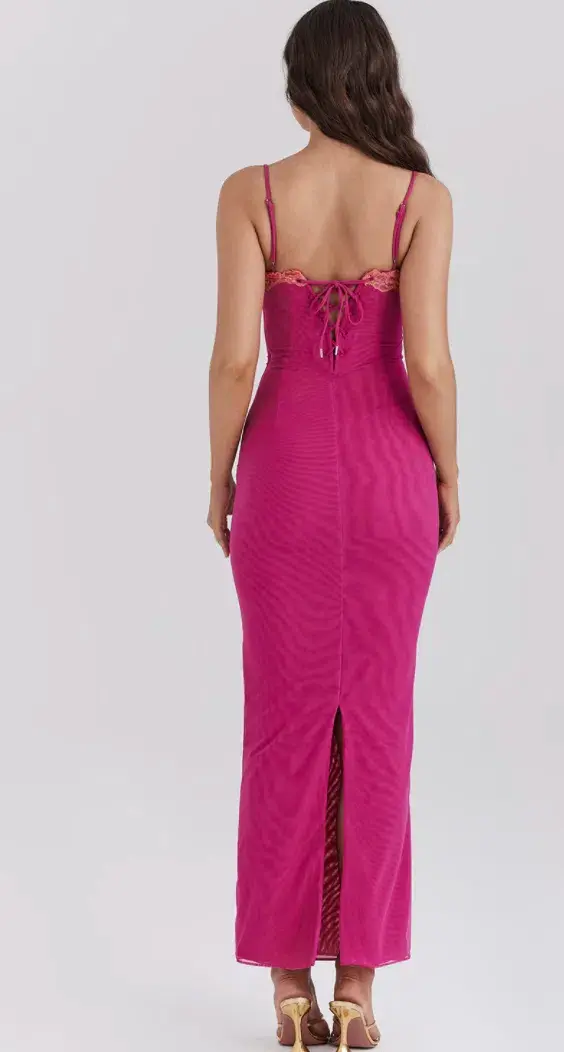 House of CB Aiza Lace Trimmed Maxi Dress Raspberry Size 8 - Image 2