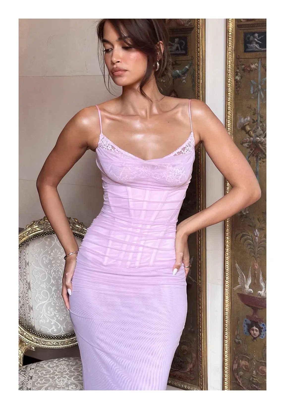 House of CB Nalini Cotton Candy Corset Maxi Dress Pink Size 6 - Image 3