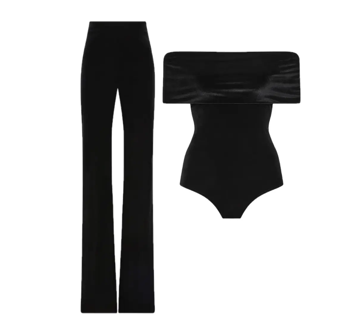 Carla Zampatti Off Shoulder Bodysuit Top and Velvet Pant Black Size 6 - Image 9