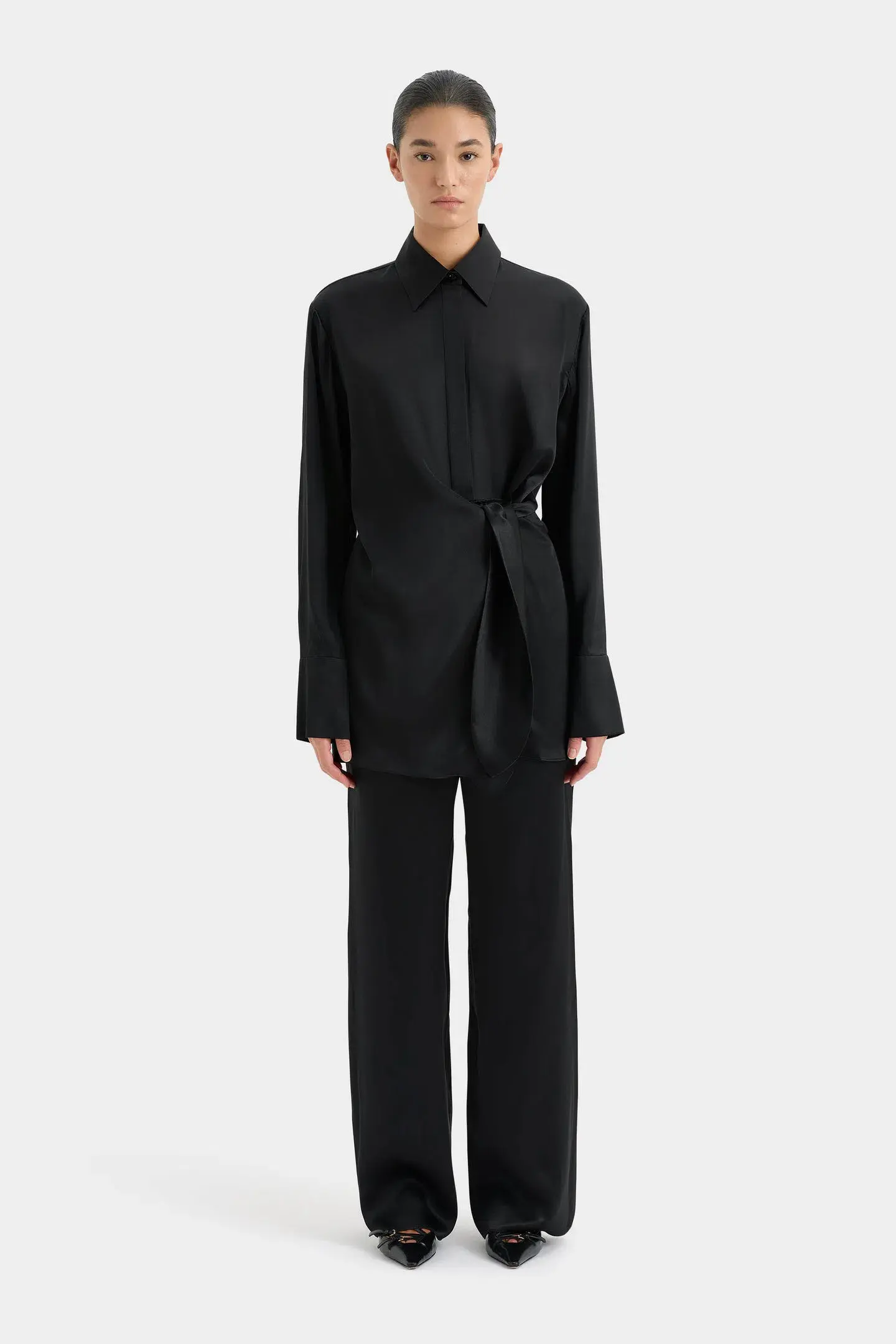 Sir the Label Sorrento Shirt Dress and Pant Set in Black Size AU 10 - Image 1