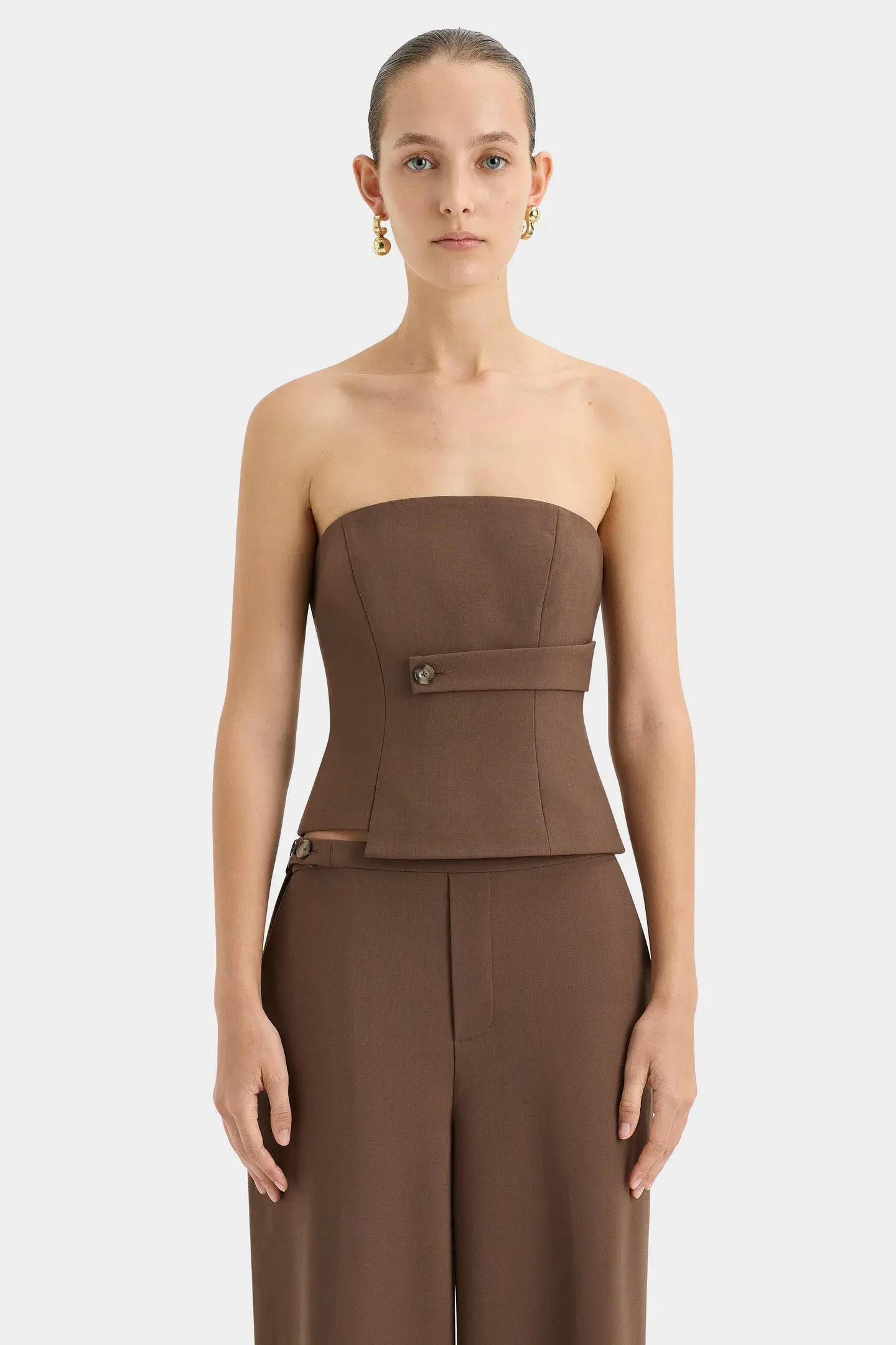 Sir the Label Bromley Tailored Blazer, Mini Skirt and Bodice Set Chocolate Size AU 8 - Image 4