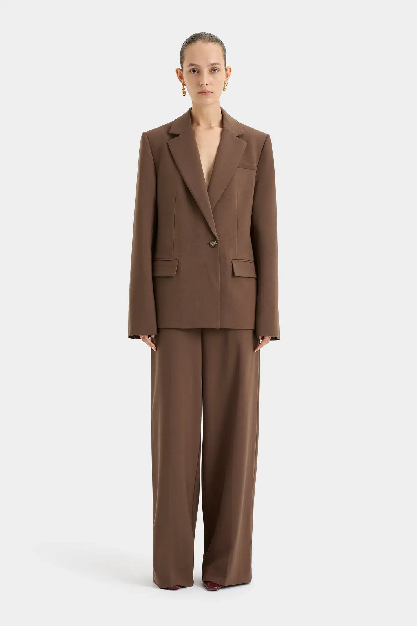 Sir the Label Bromley Tailored Blazer, Bodice and Pant Set Chocolate Size AU 10 - Image 1