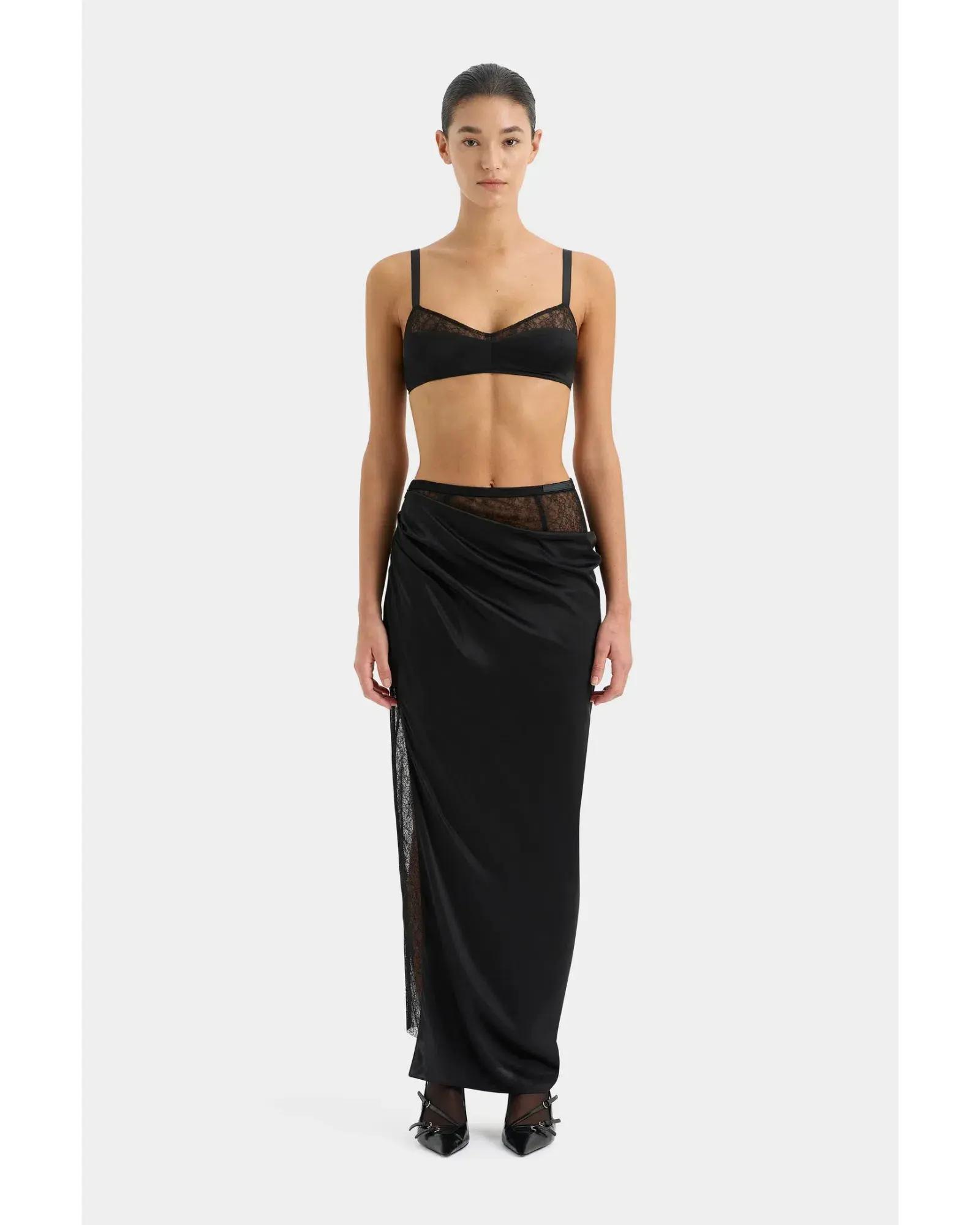 Sir The Label Dunya Skirt, Crop and Drape Cowl Top Set Black Size 0 / AU 6 - Image 3