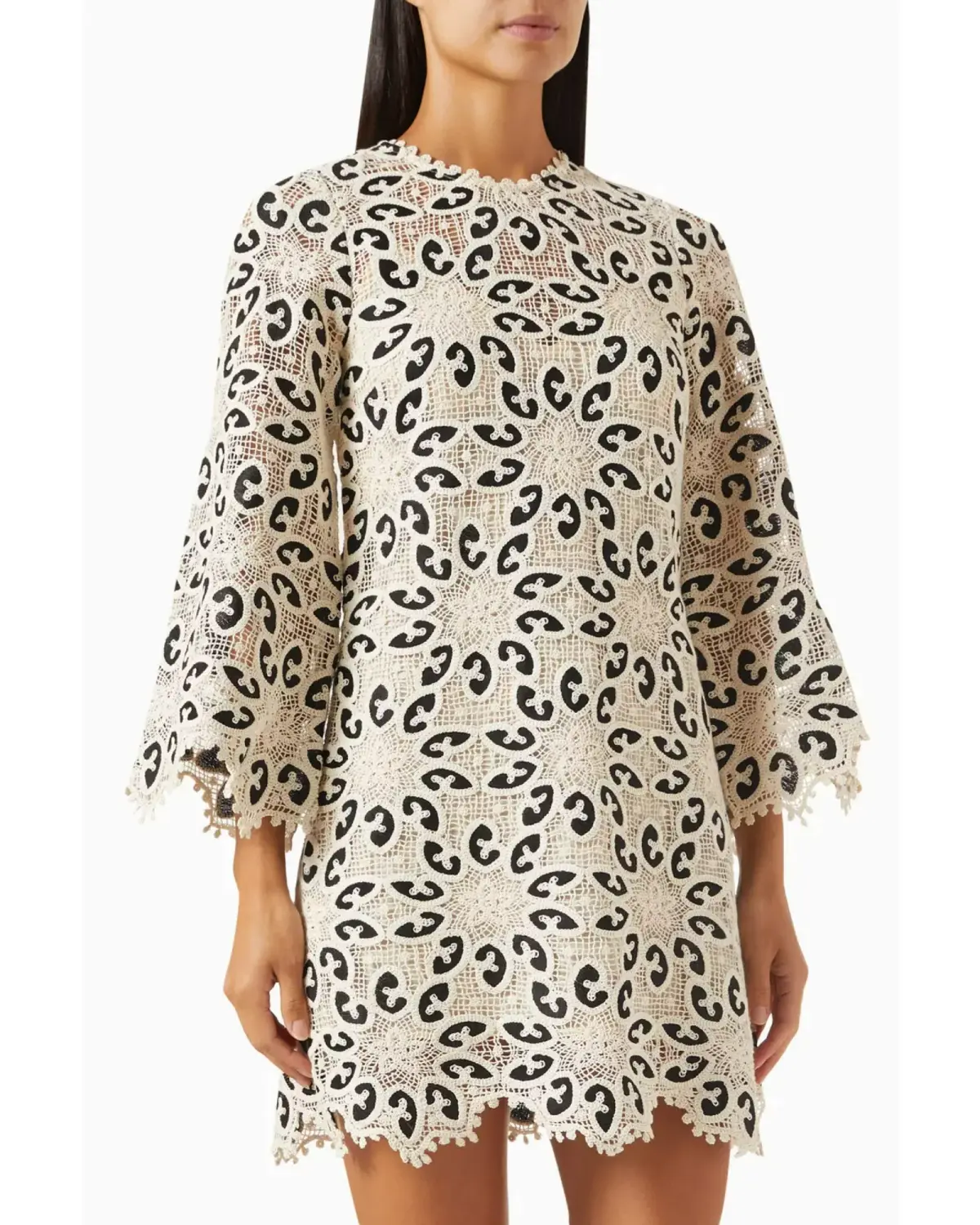 Zimmermann Ottie Lace Mini Dress in Cream/Black Size 0 / AU 8 - Image 2
