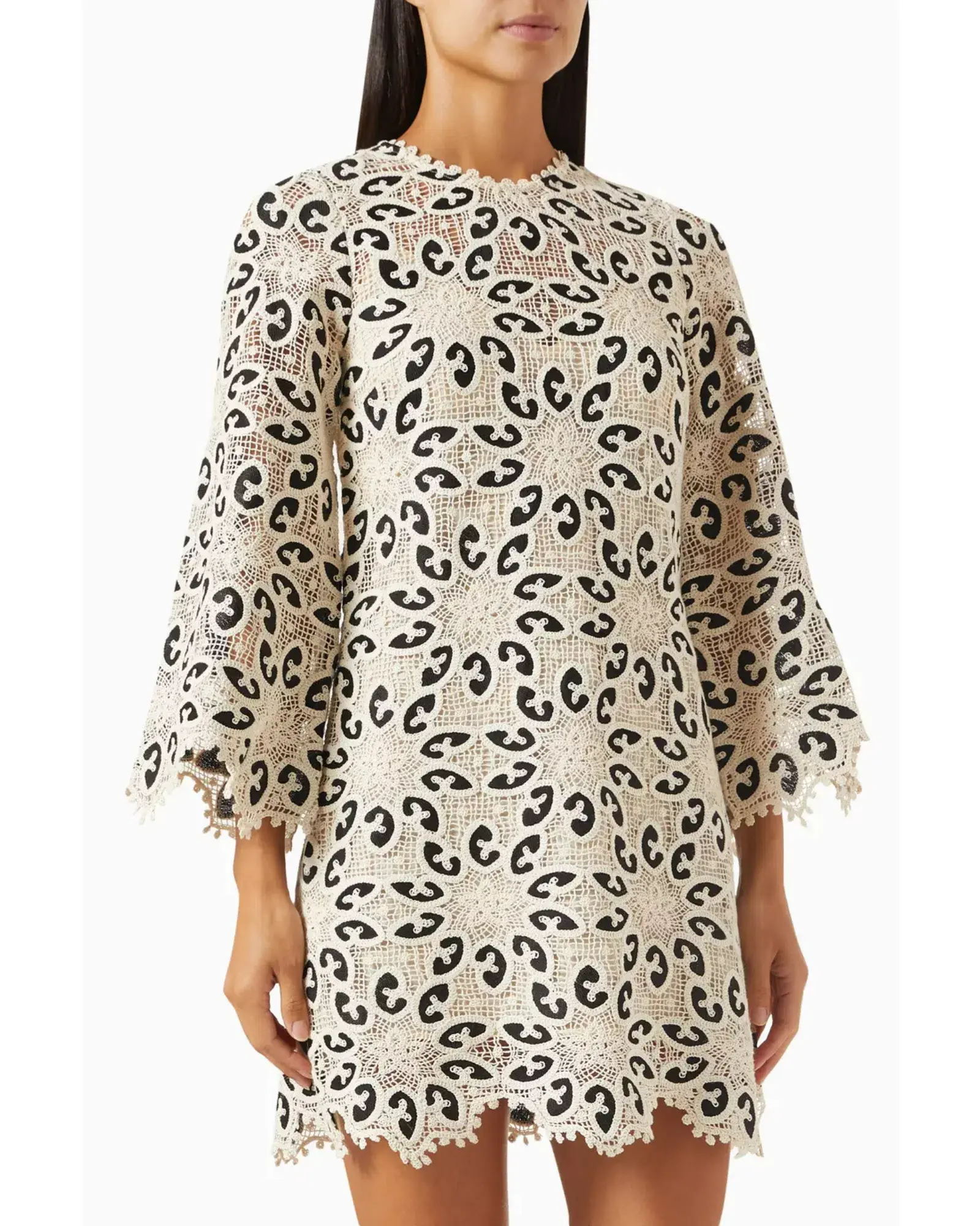 Zimmermann Ottie Lace Mini Dress in Cream/Black Size 0 / AU 8 - Image 2