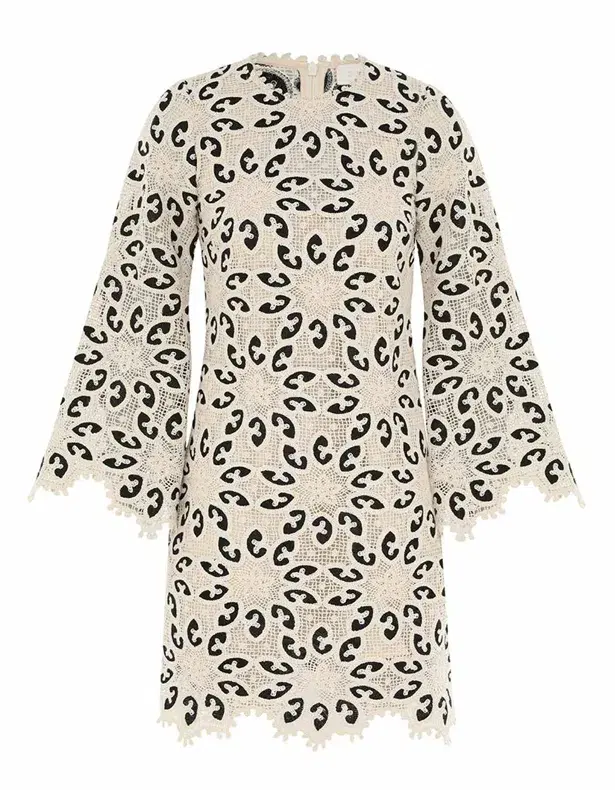 Zimmermann Ottie Lace Mini Dress in Cream/Black Size 0 / AU 8 - Image 4