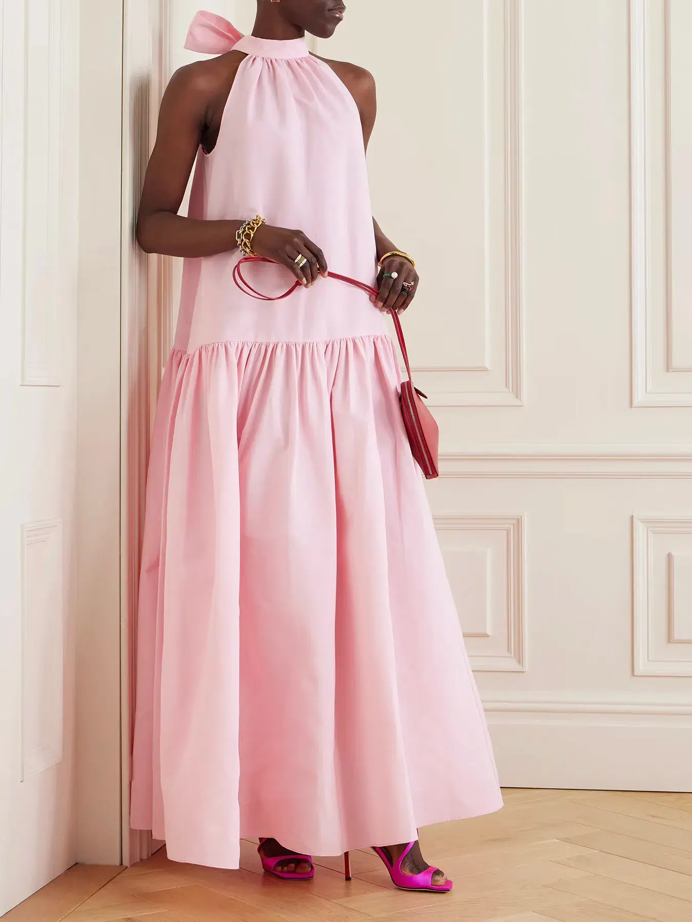 STAUD Marlowe Bow Gown in Pink Size AU 10  - Image 1