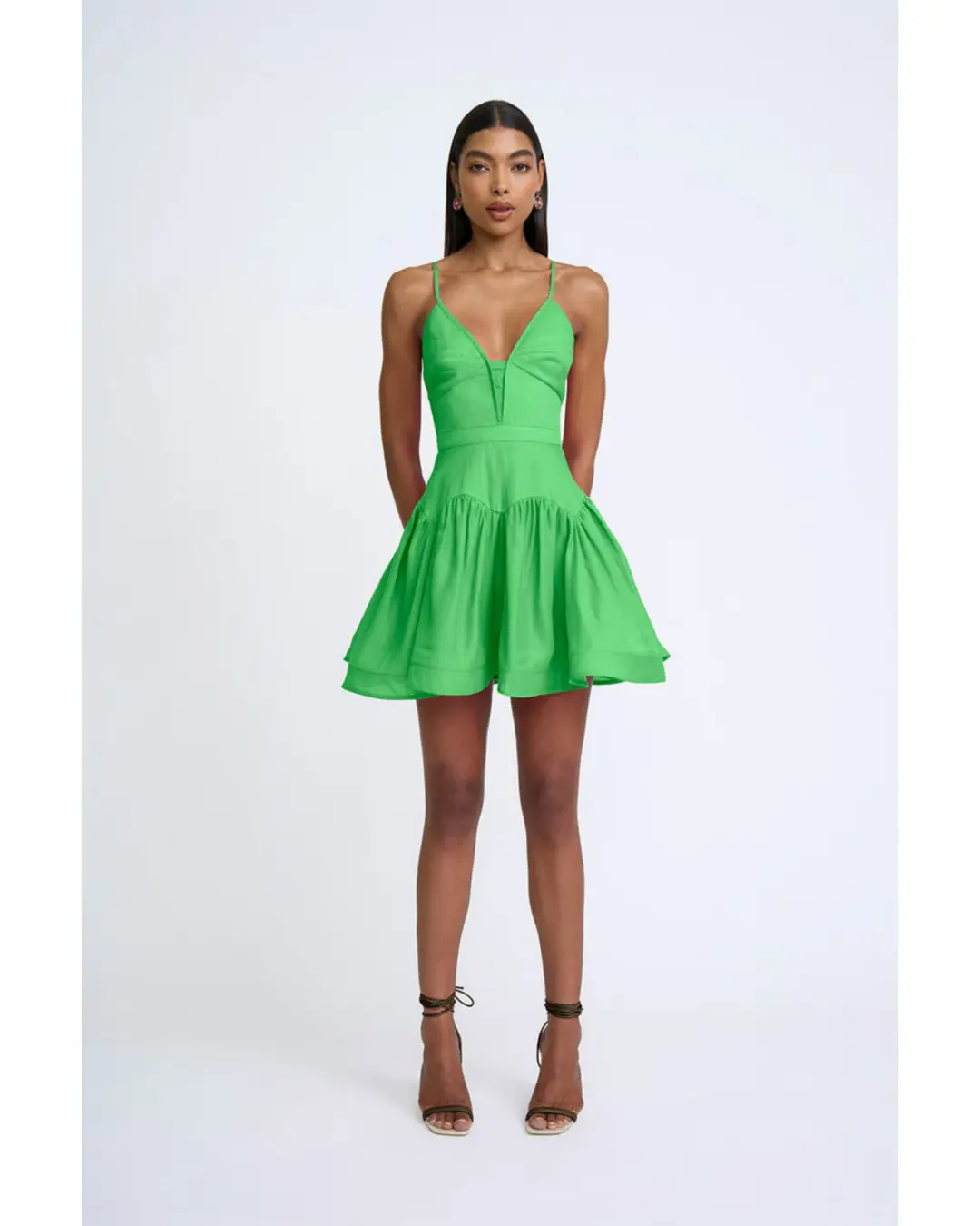 By Johnny Oriana Gather Panel Mini Dress Green Size AU 8 for rent on The Volte - main image