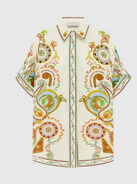 Pinball Linen Shirt and Short Set Multi Print Size 12 - Image 5