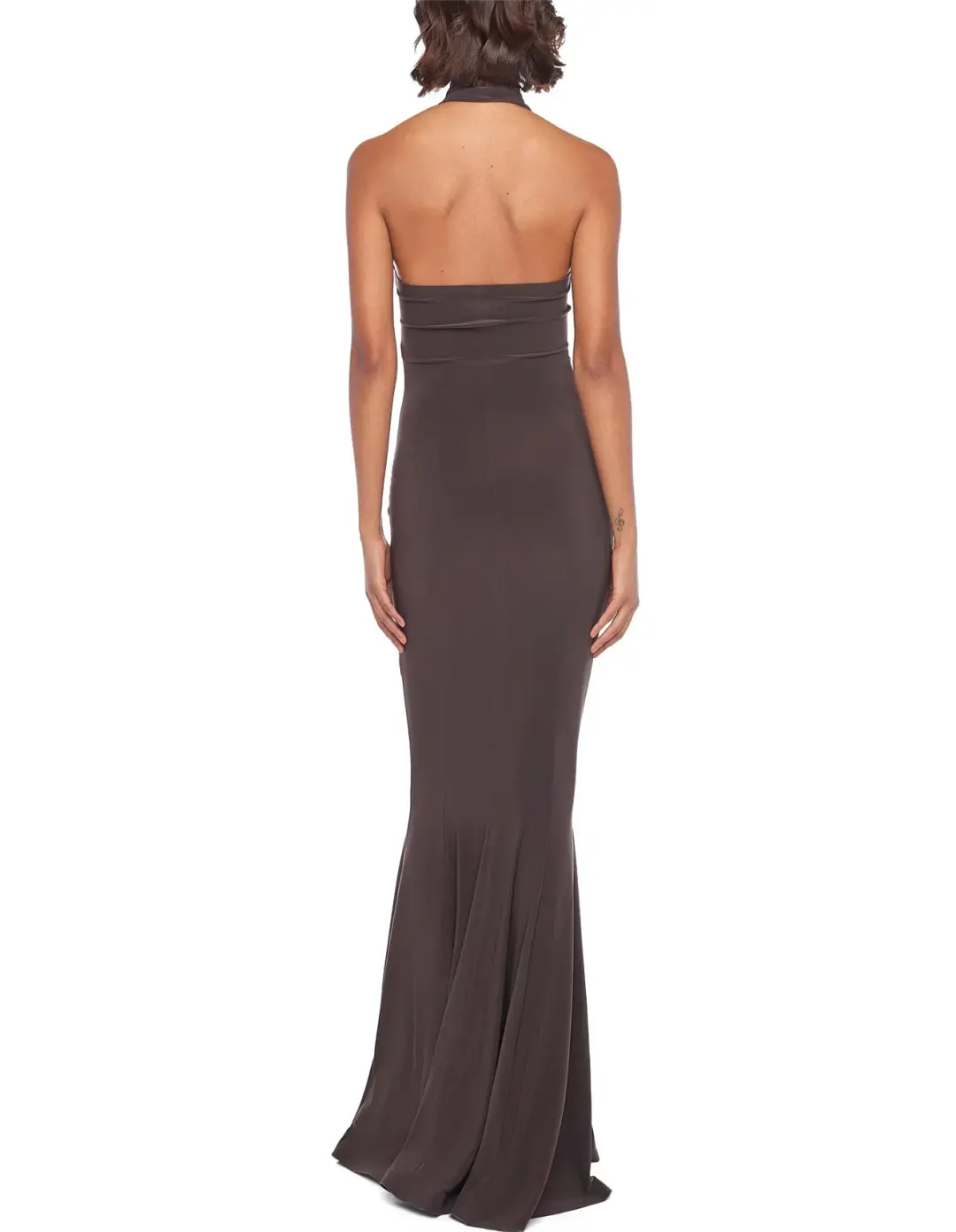 Norma Kamali Halter Turtle Fishtail Gown Chocolate Brown Size 8 for rent on The Volte - main image