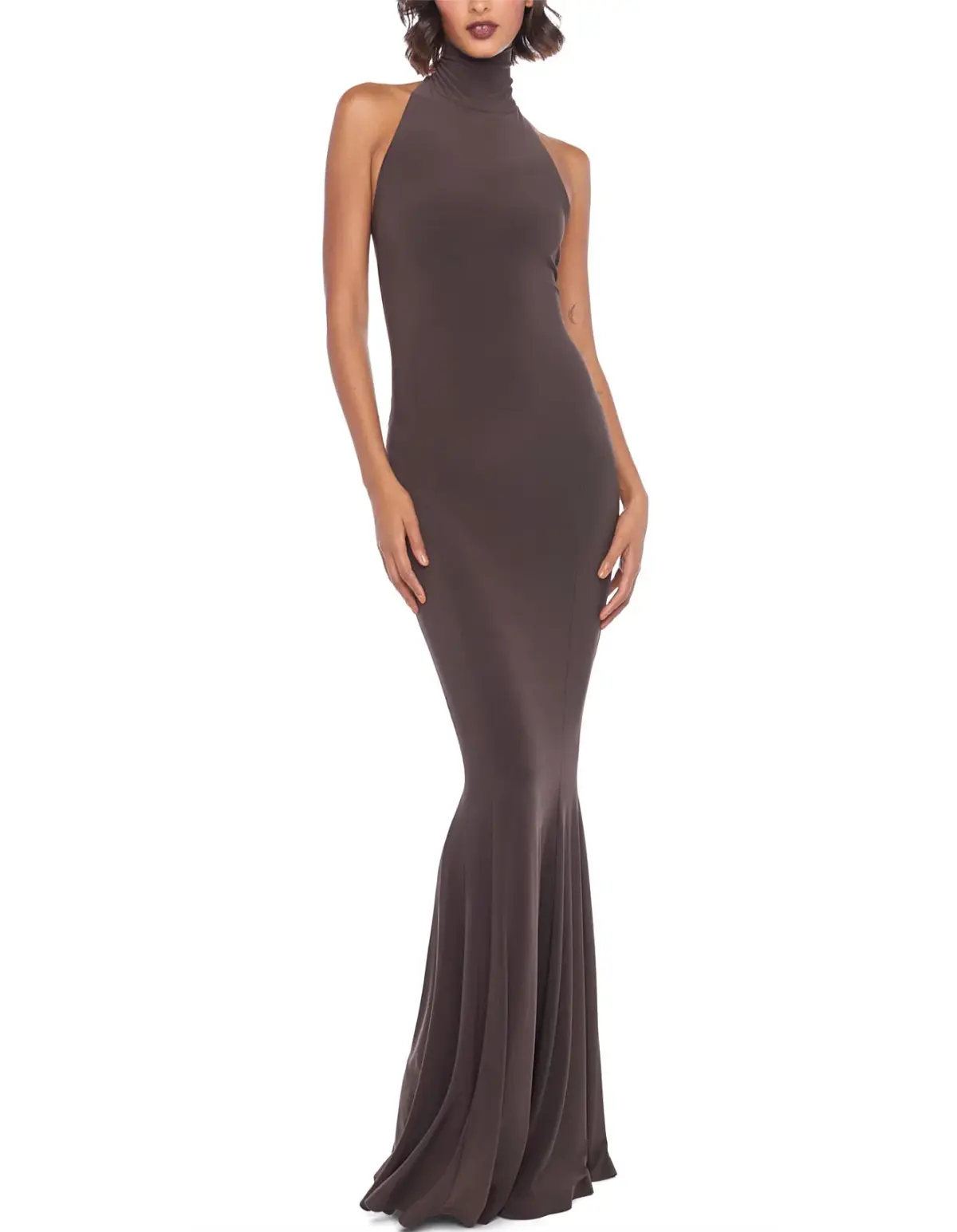 Norma Kamali Halter Turtle Fishtail Gown Chocolate Brown Size 8 - Image 1