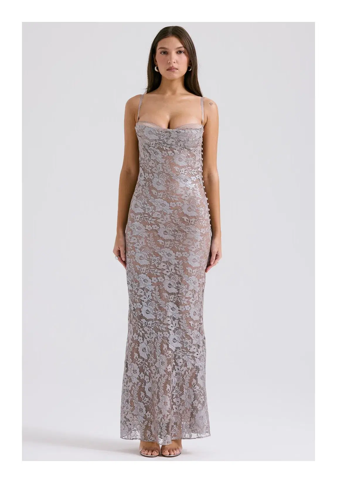 House of CB Azzurra Ice Blue Lace Godet Maxi Gown Size S/ AU 8 - Image 1