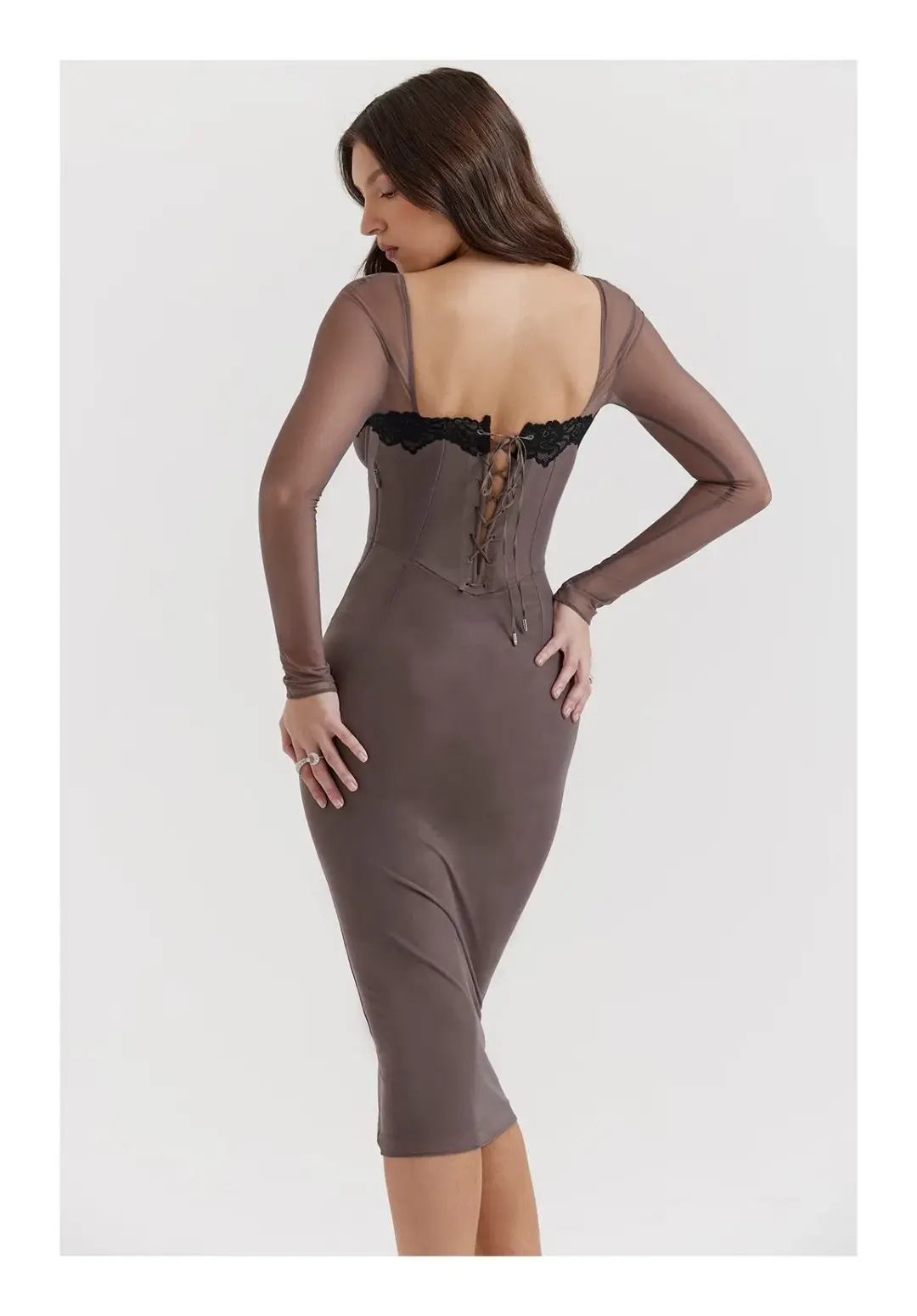 House of CB Seraphina Smoke Corset Dress Brown Size M/ AU 10 for rent on The Volte - main image