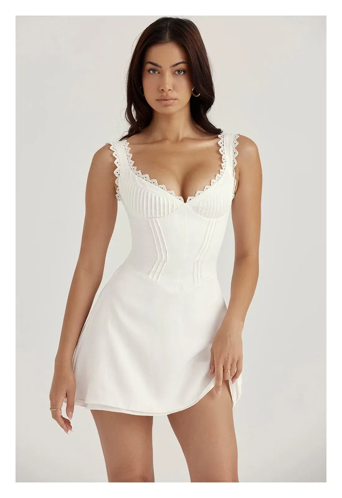 House of CB Tilly Pin Tuck Mini Dress White Size XS/ AU 6 - Image 2
