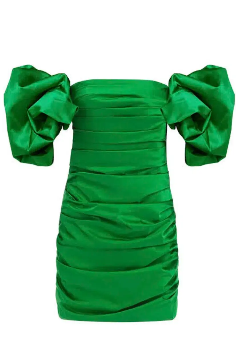 Leo Lin Brenda Puffy Sleeve Mini Dress Jade Green Size 6 for rent on The Volte - main image