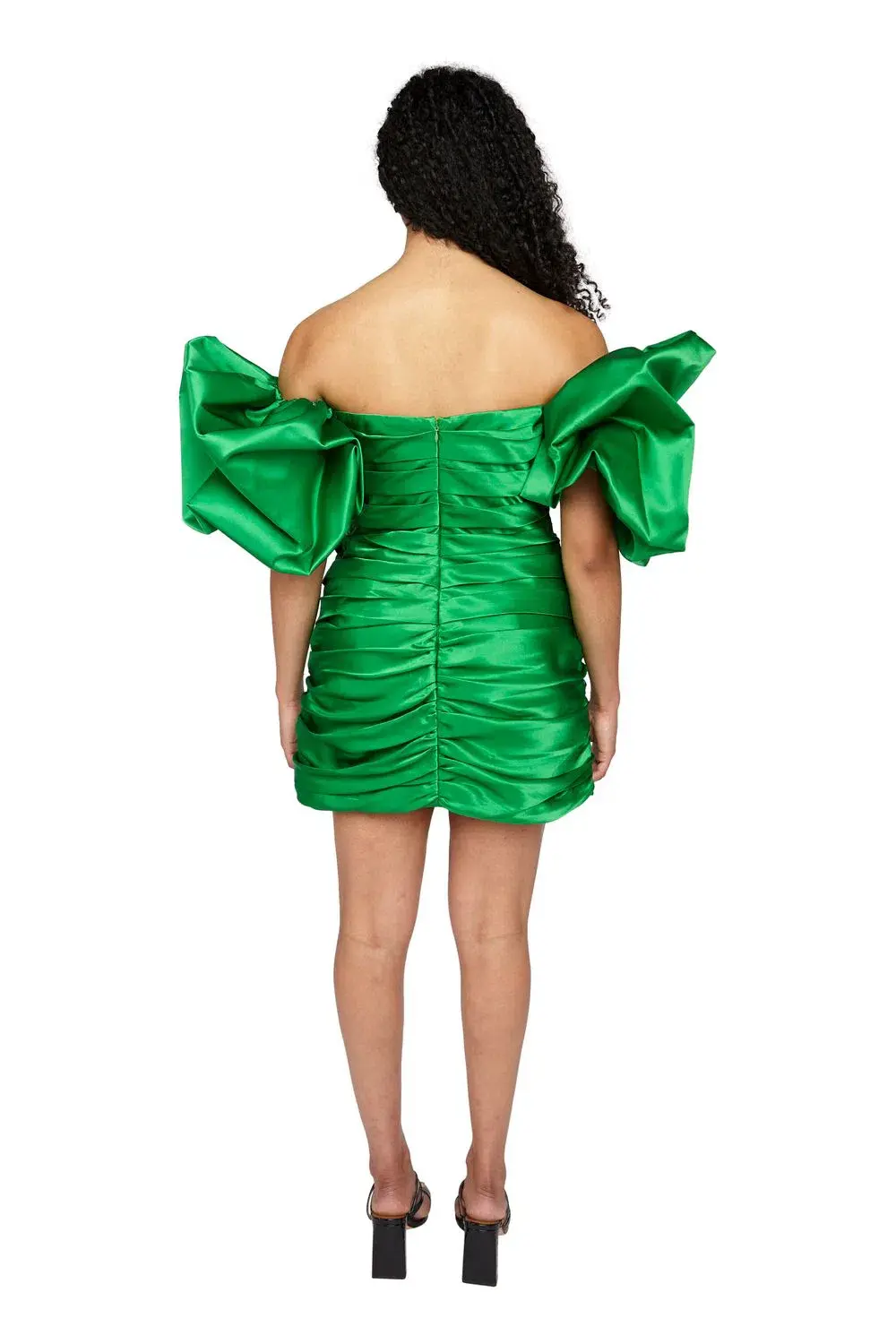 Leo Lin Brenda Puffy Sleeve Mini Dress Jade Green Size 6 for rent on The Volte - main image