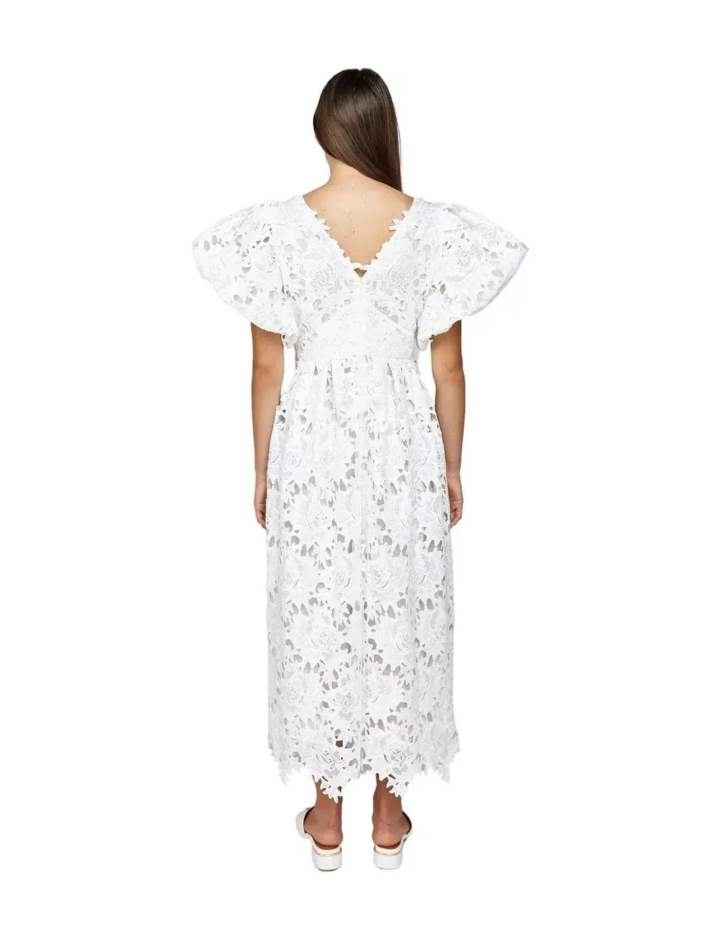 Leo Lin Jennifer V Neck Midi Dress White Size 14 for rent on The Volte - main image