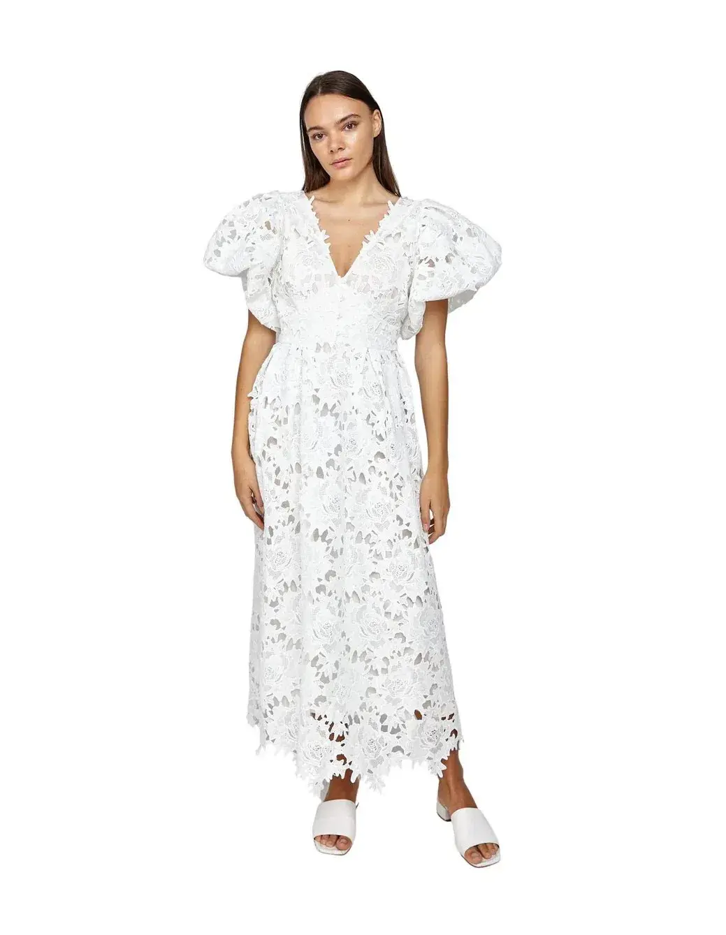 Leo Lin Jennifer V Neck Midi Dress White Size 14 - Image 1