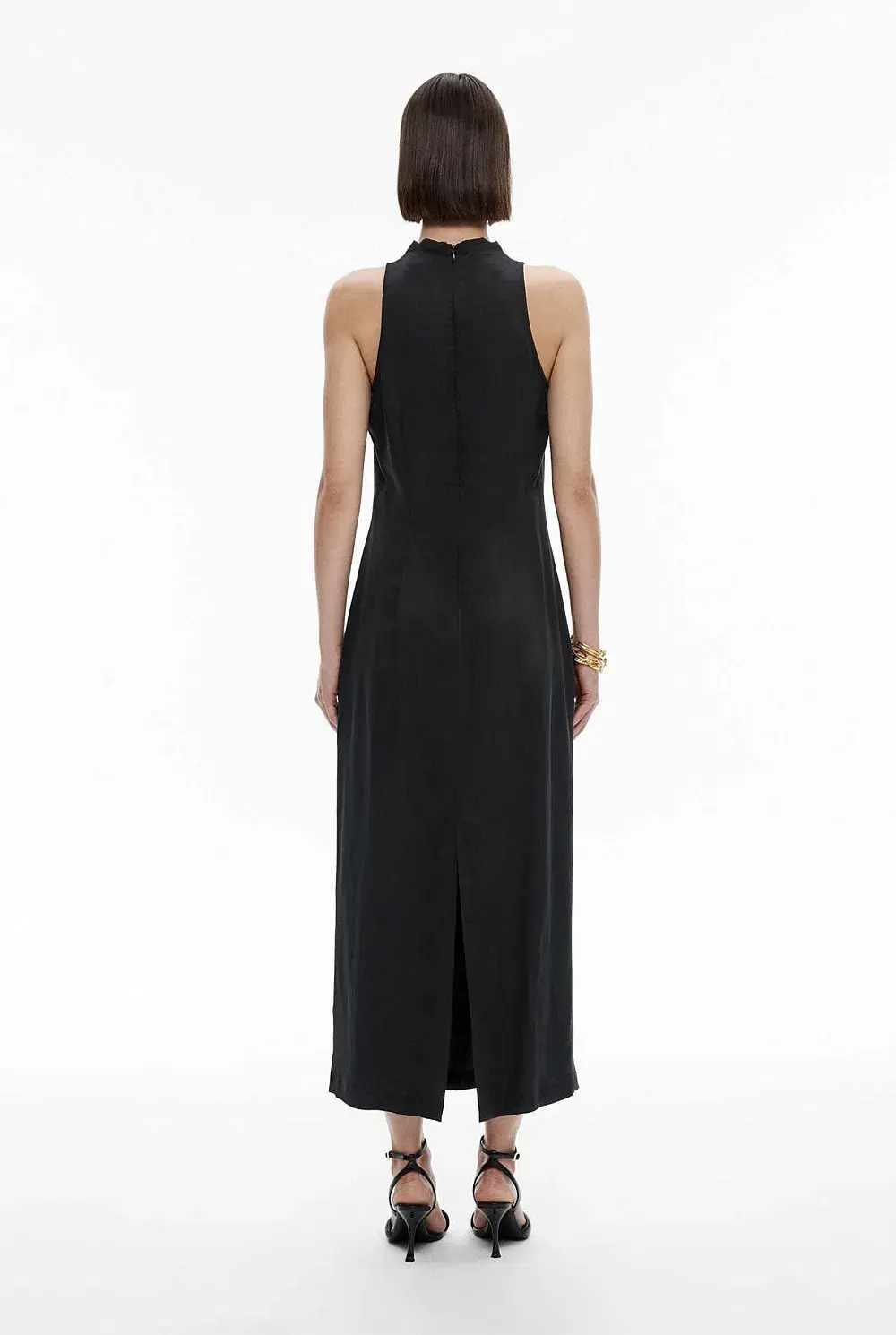 Witchery Cupro Cowl Neck Sleeveless Midi Dress Black Size 6 - Image 3