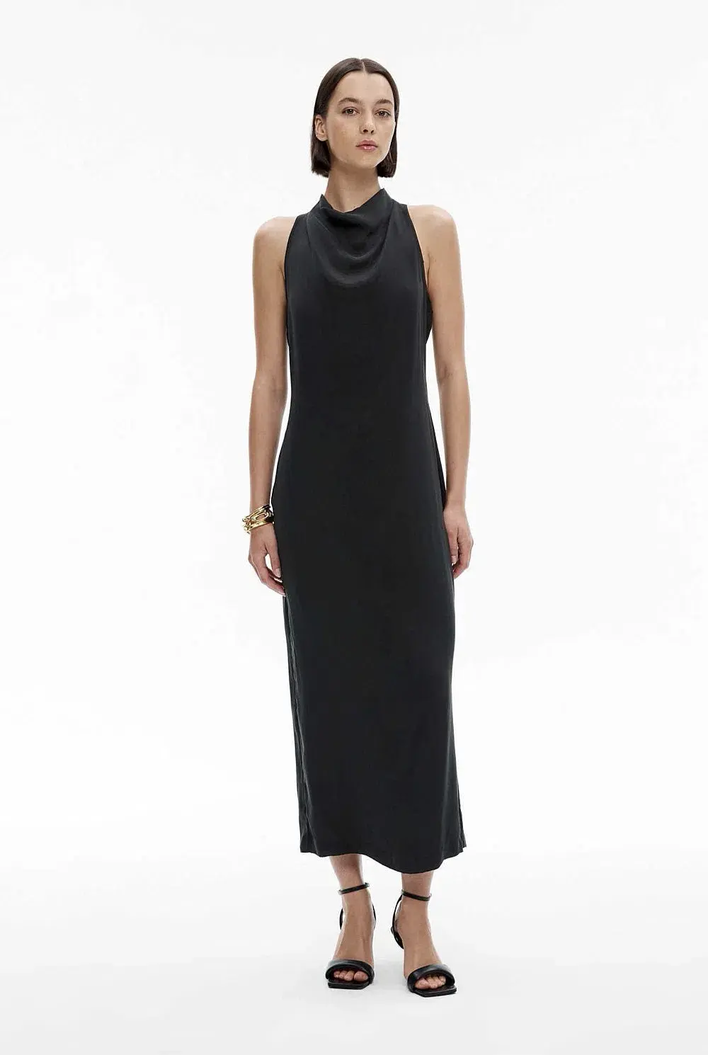 Witchery Cupro Cowl Neck Sleeveless Midi Dress Black Size 6 - Image 1