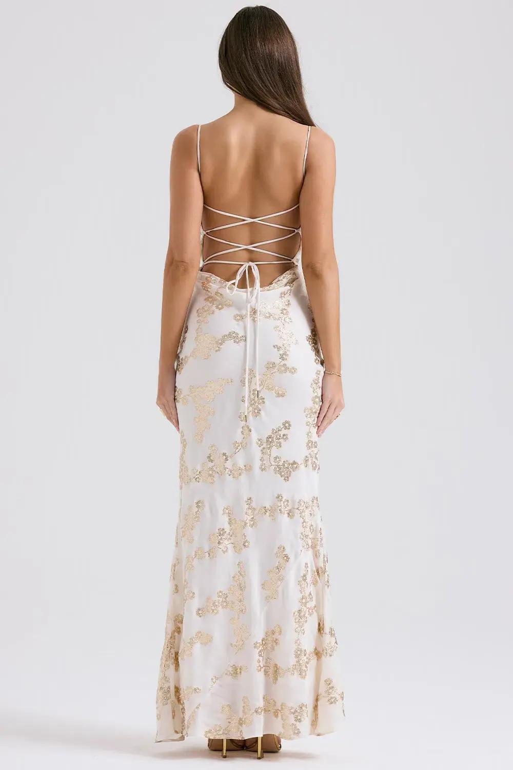House of CB Capriana Maxi Dress White and Gold Size XS /Au  6  - Image 2