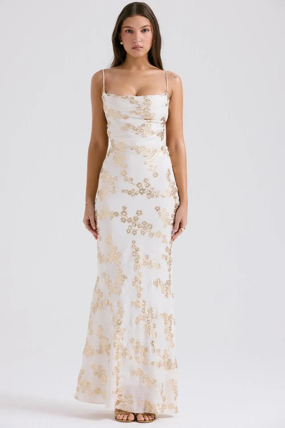 House of CB Capriana Maxi Dress White and Gold Size XS /Au  6  - Image 1