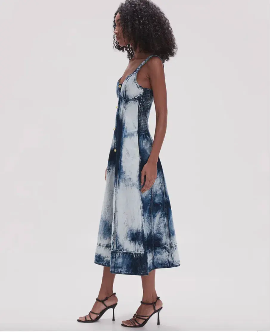Aje Enigma Denim Midi Dress Tie Dye Indigo  Size 8  - Image 4