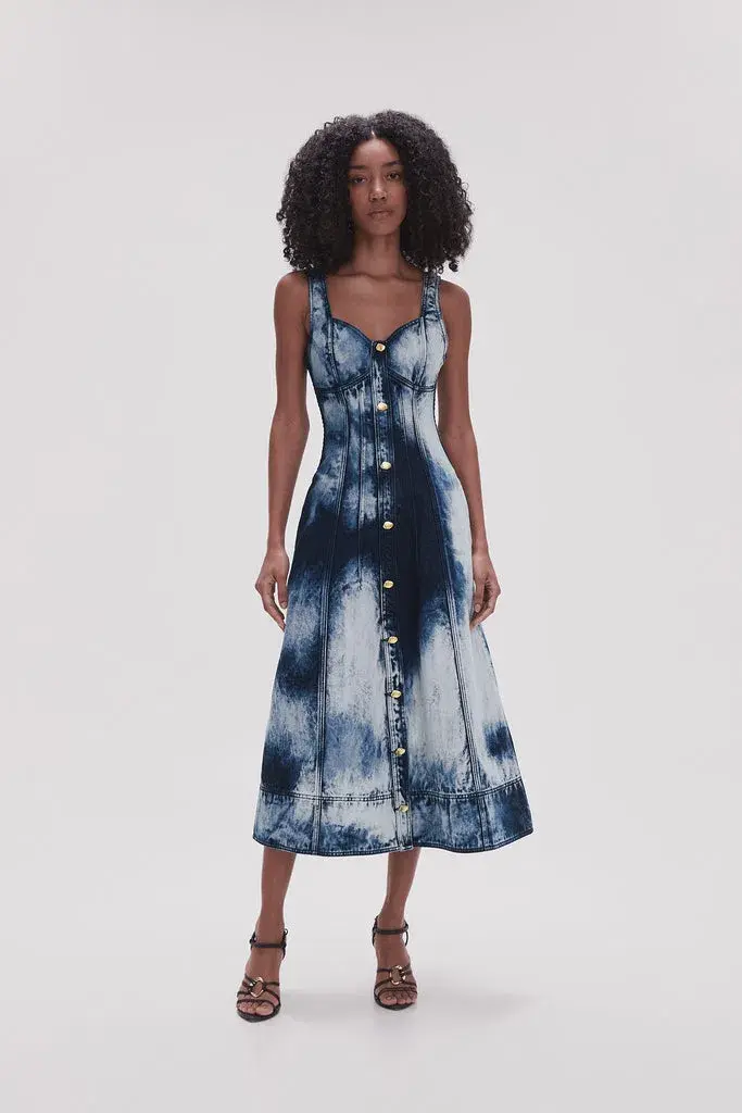 Aje Enigma Denim Midi Dress Tie Dye Indigo  Size 8  - Image 3