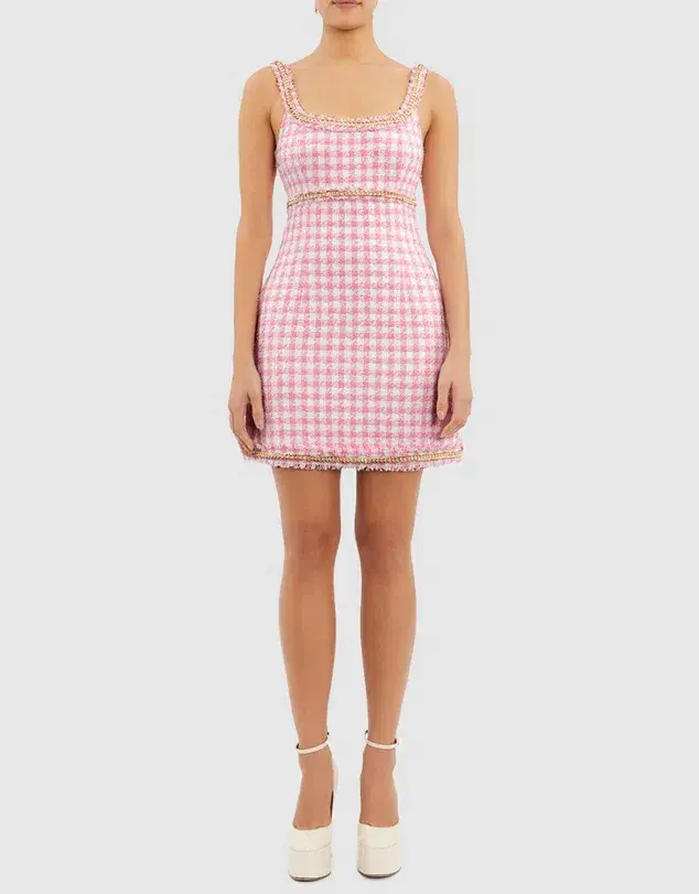 Rebecca Vallance Gabrielle Scoop Mini Dress Pink Check Size 14 - Image 1