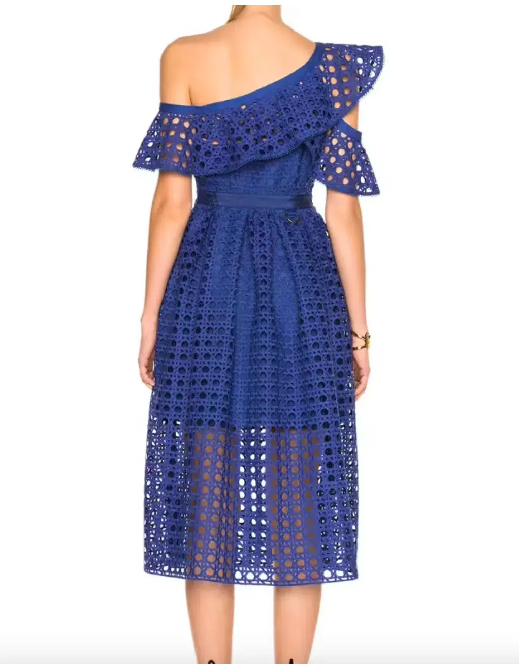Self Portrait Guipure One Shoulder Lace Dress Cobalt Blue Size 8 - Image 3