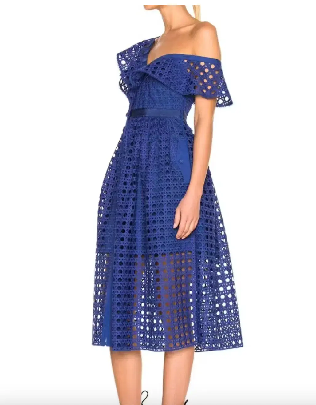 Self Portrait Guipure One Shoulder Lace Dress Cobalt Blue Size 8 - Image 2