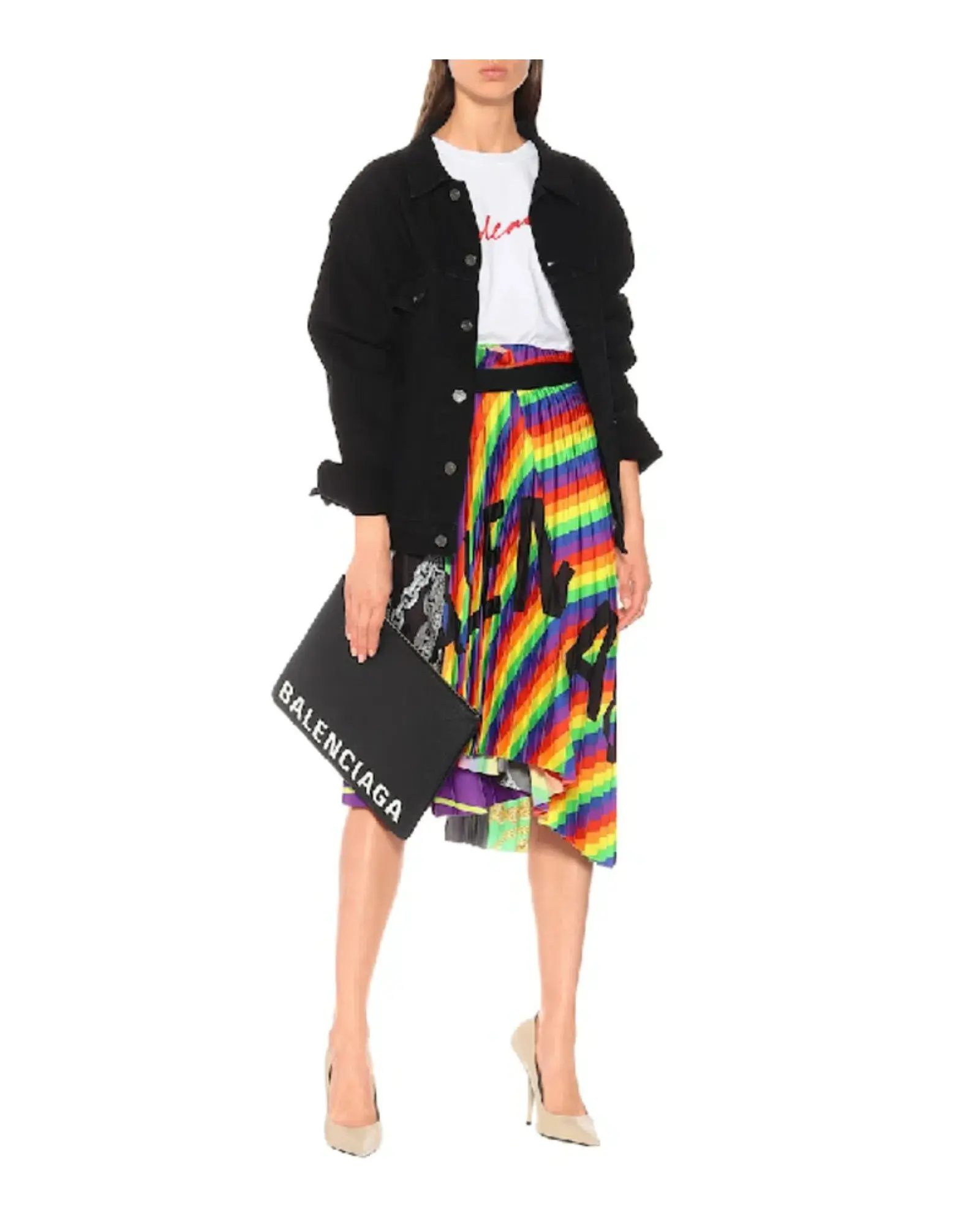 Balenciaga Rainbow Scarf Pleated Skirt Multi Size 8 - Image 1