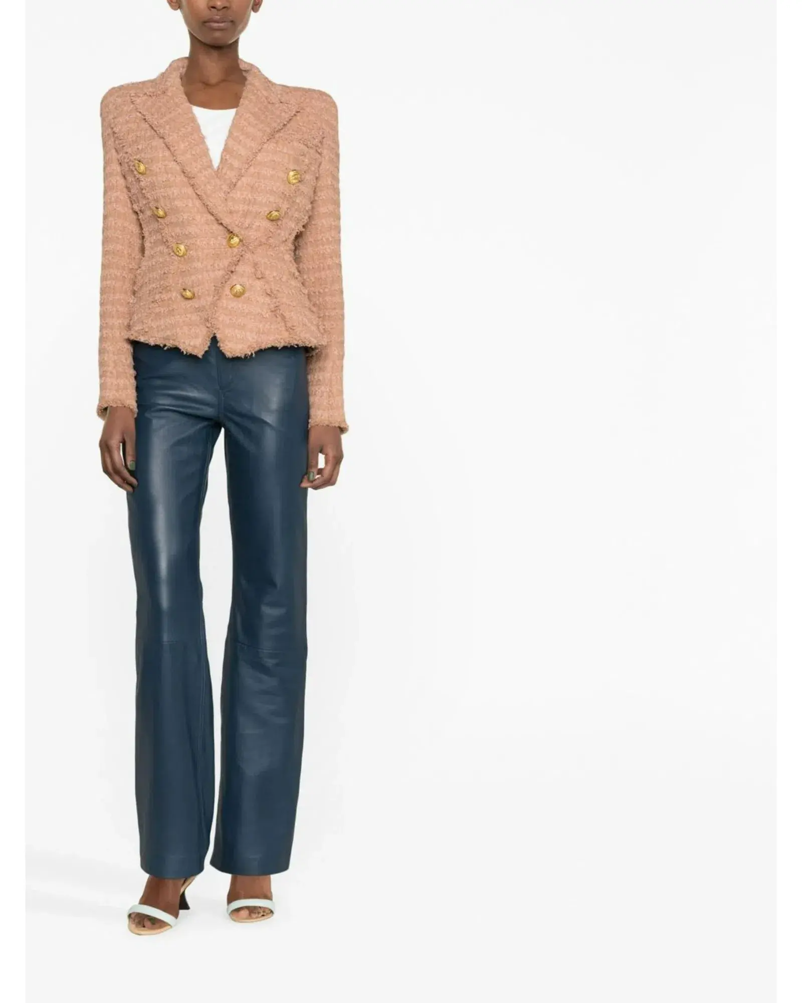Balmain Double-Breasted Cotton-blend Bouclé Blazer Neutrals Size 8 - Image 1