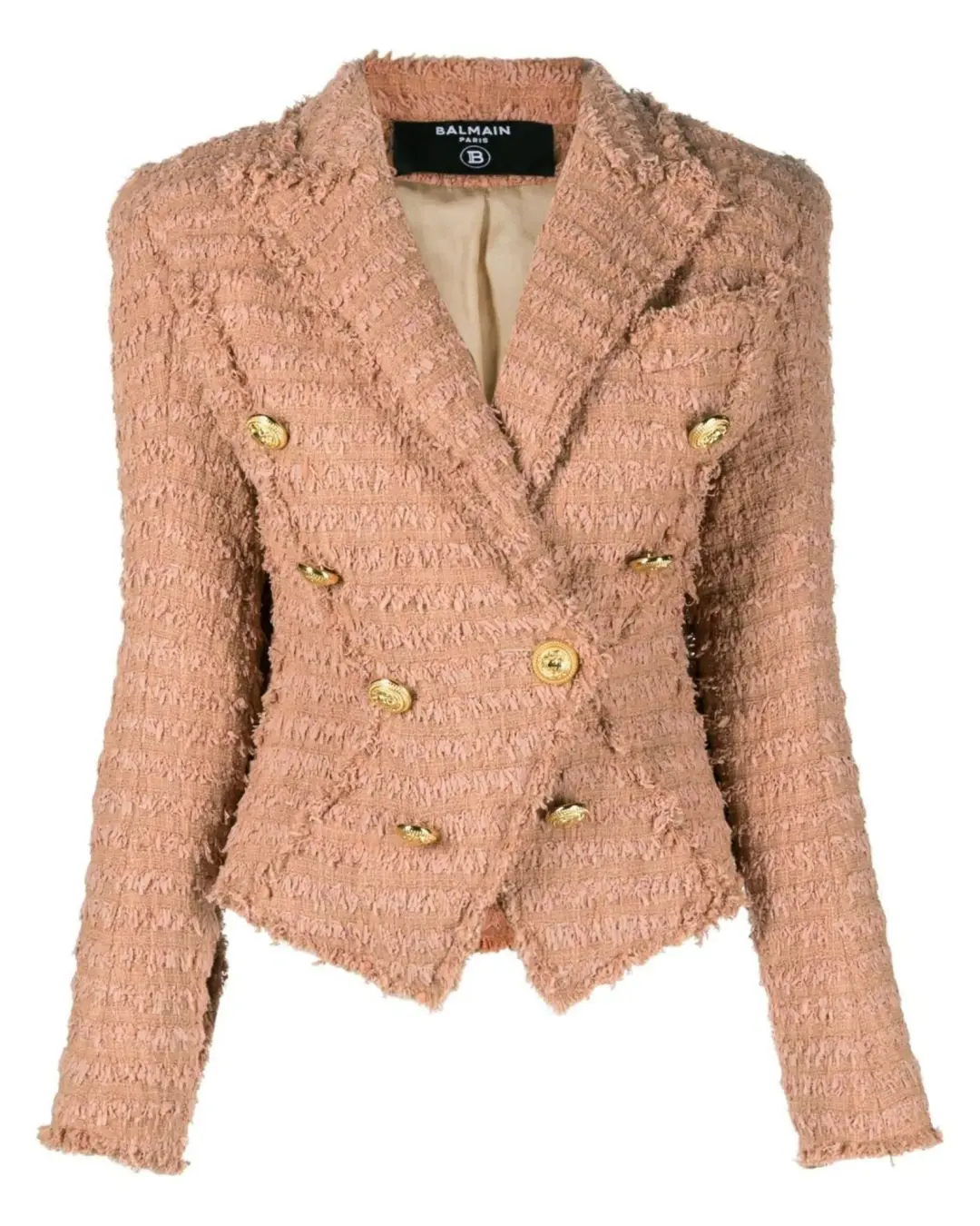 Balmain Double-Breasted Cotton-blend Bouclé Blazer Neutrals Size 8 for rent on The Volte - main image