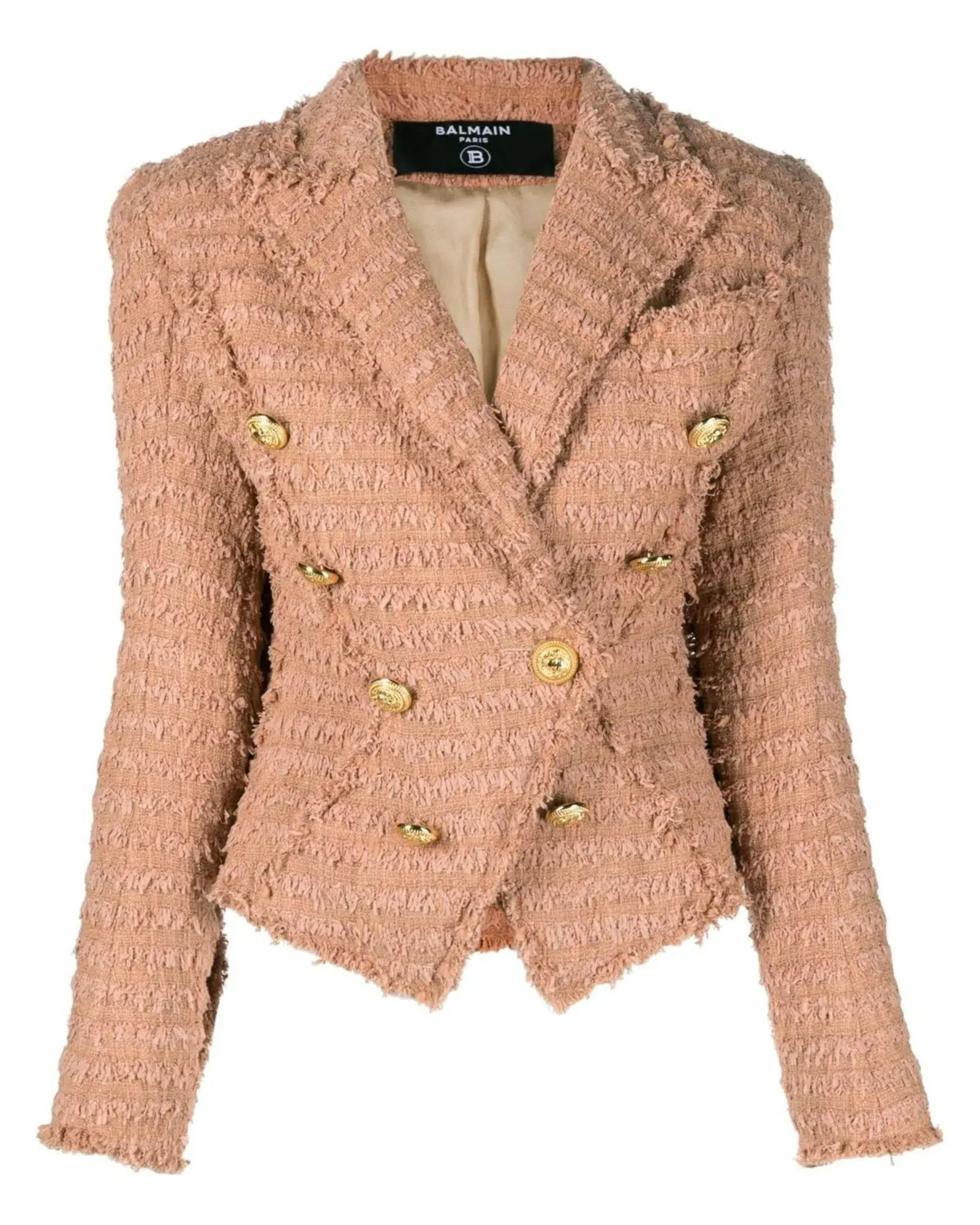 Balmain Double-Breasted Cotton-blend Bouclé Blazer Neutrals Size 8 - Image 3