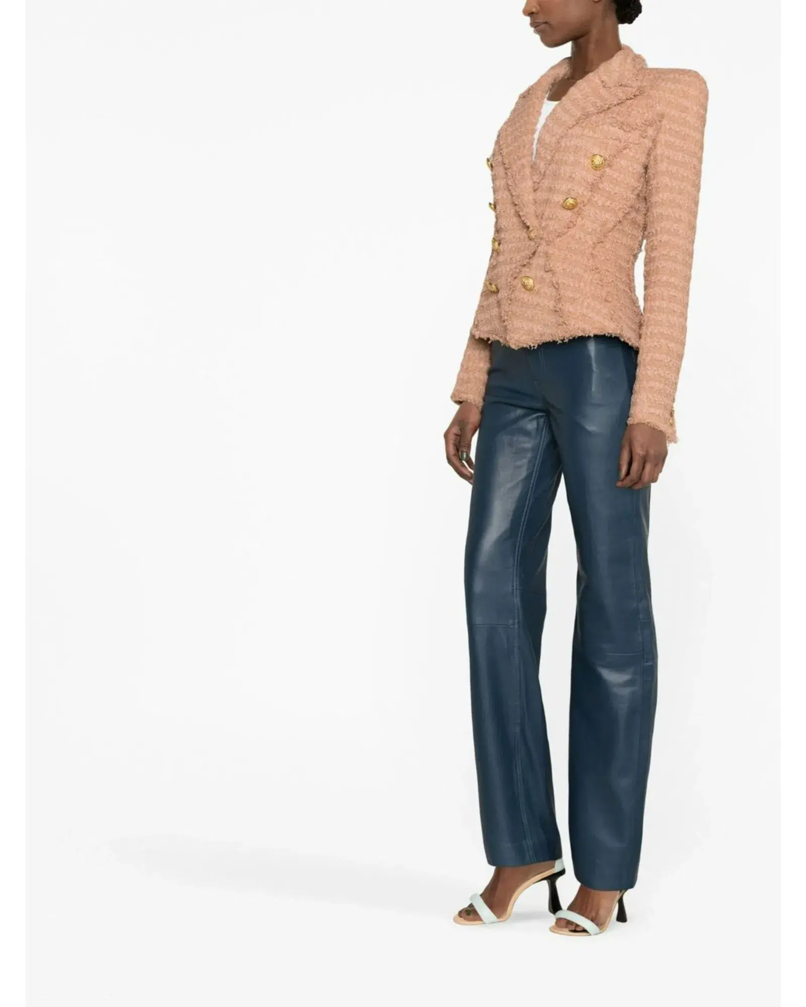 Balmain Double-Breasted Cotton-blend Bouclé Blazer Neutrals Size 8 - Image 4