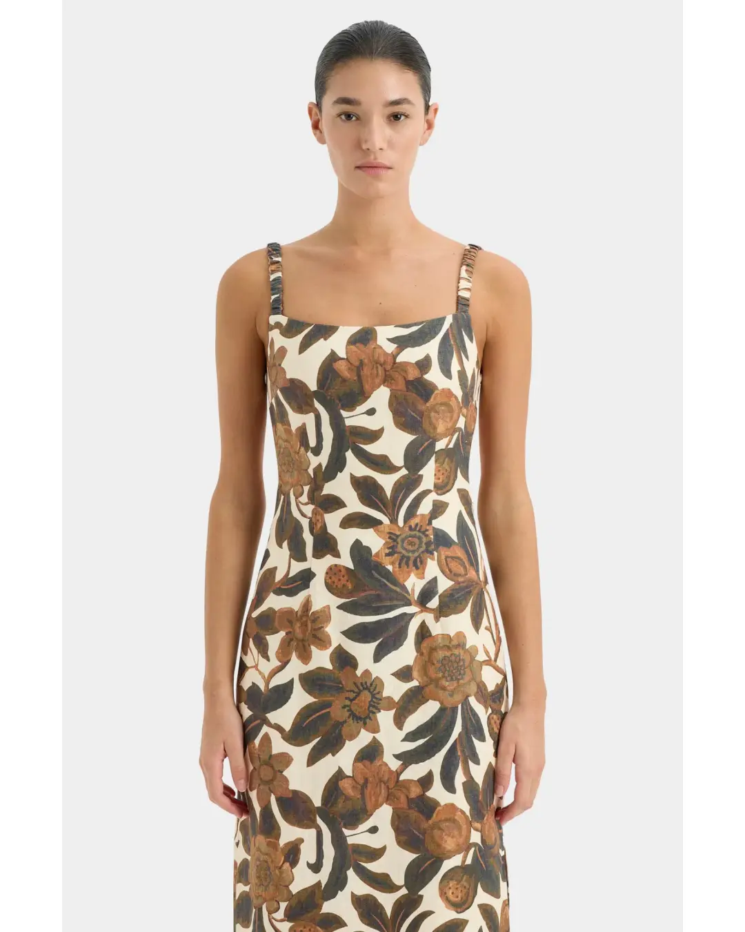 Sir The Label Primrose Ruched Midi Dress Ivory Tapestry Size AU 8  for rent on The Volte - main image