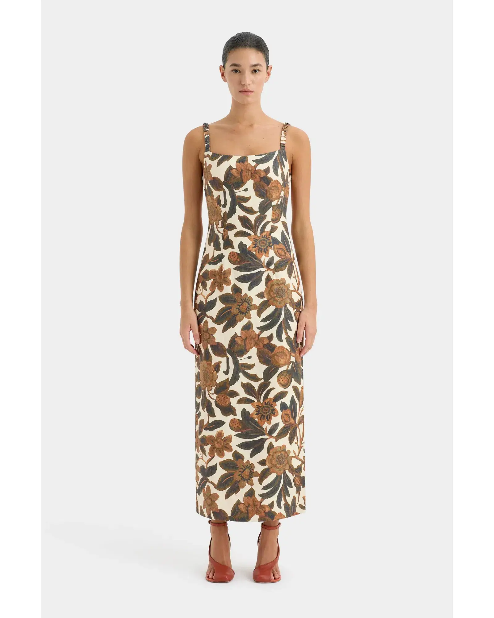Sir The Label Primrose Ruched Midi Dress Ivory Tapestry Size AU 10  - Image 1