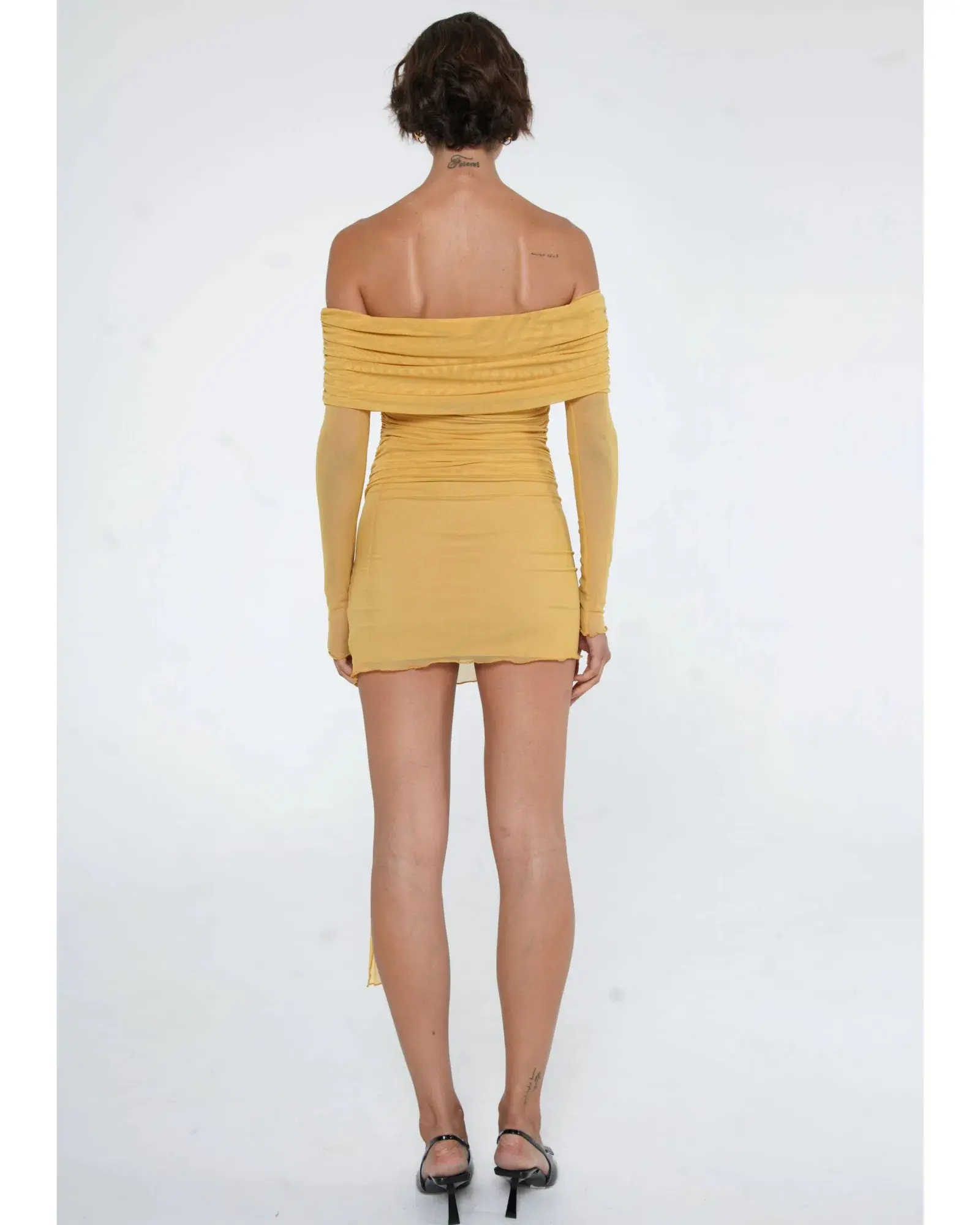 BENNI Yasmin Mini Dress Mustard Size AU 10  - Image 3