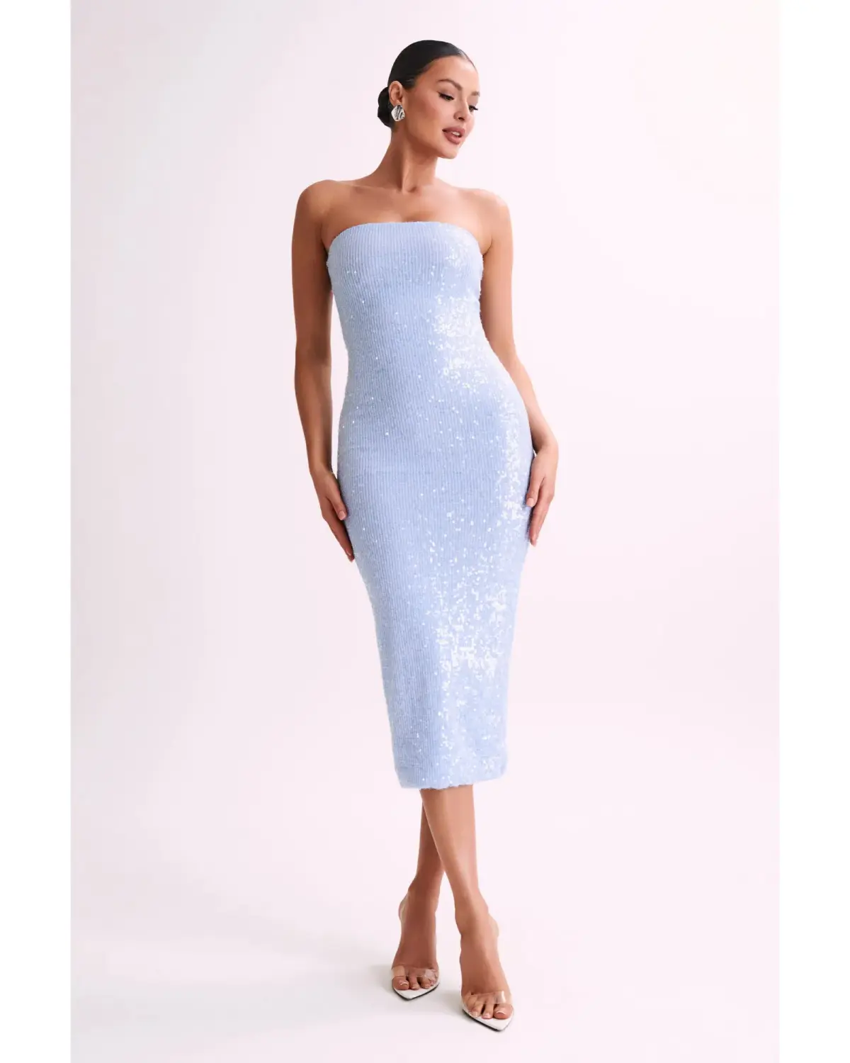 Meshki Nevada Strapless Sequin Midi Dress Ice Blue Size AU 6 - Image 1
