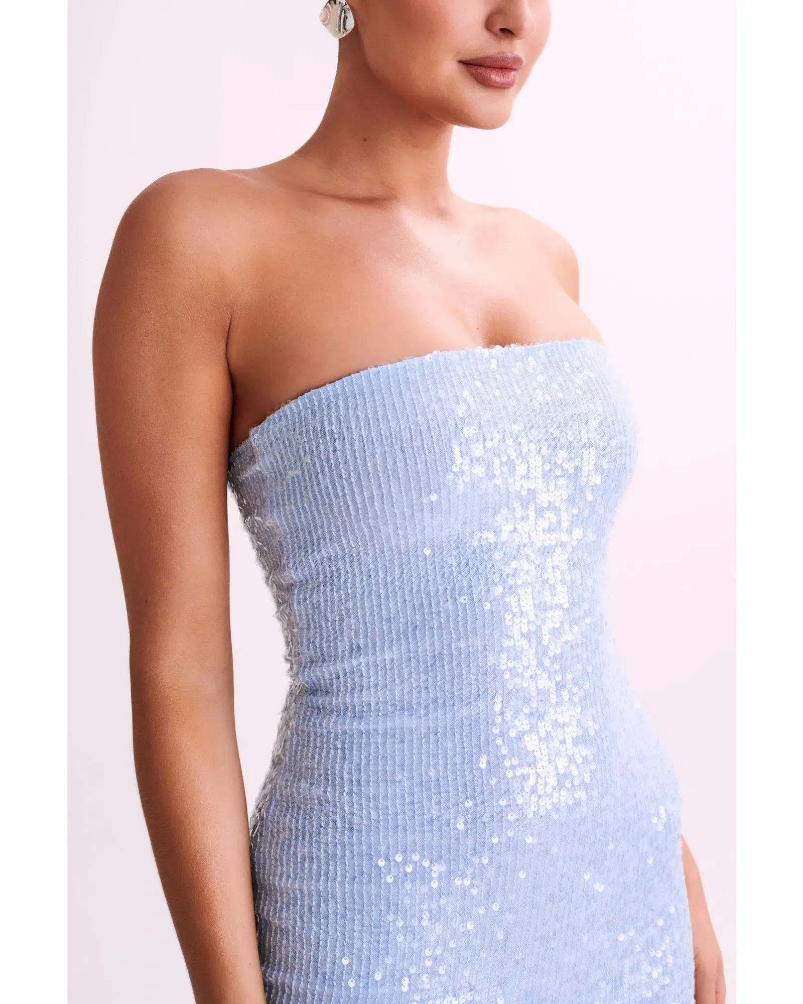 Meshki Nevada Strapless Sequin Midi Dress Ice Blue Size AU 6 - Image 3