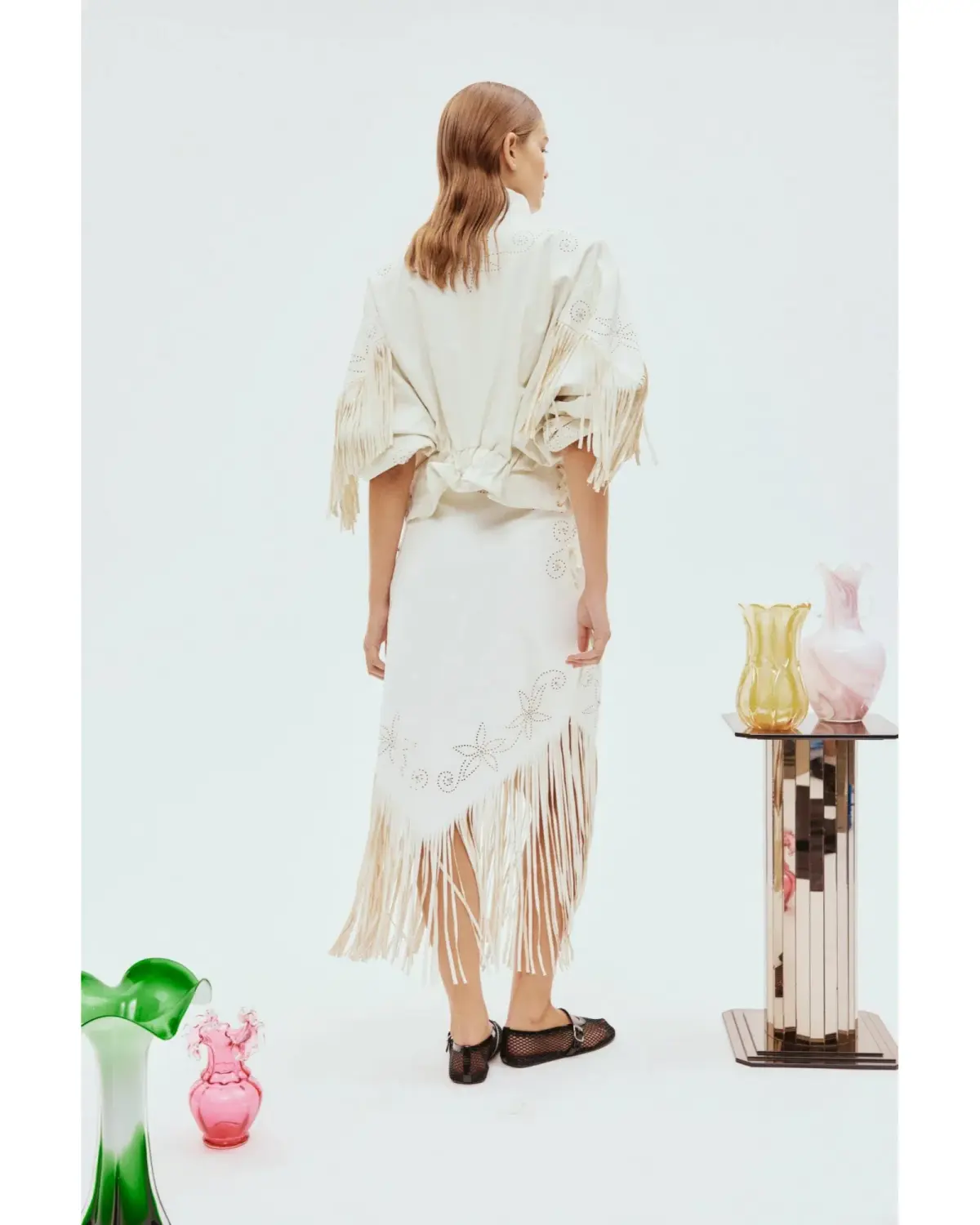 Alemais Barbara Fringe Skirt in White Size AU 10 - Image 3