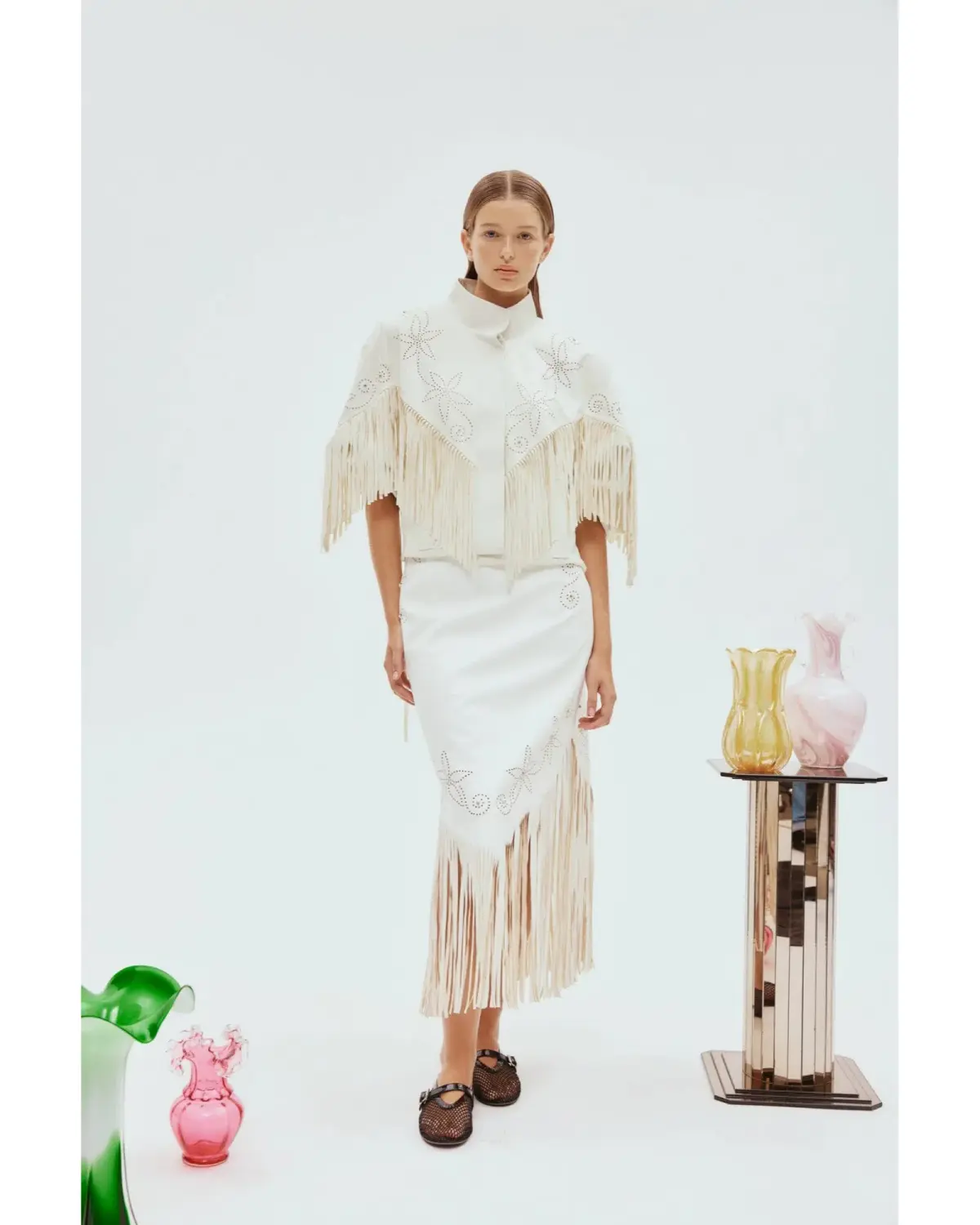 Alemais Barbara Fringe Skirt in White Size AU 10 - Image 1