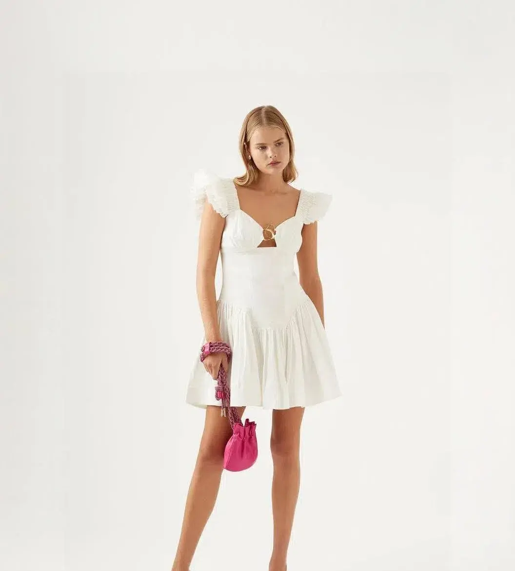 Aje Simone Frill Dress White Size 6 for rent on The Volte - main image