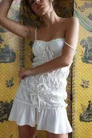 Mirror Palais Tunnel Ruffle Mini Skirt & Cami Top Set in Cloud Size S/ Au 8 for rent on The Volte - main image