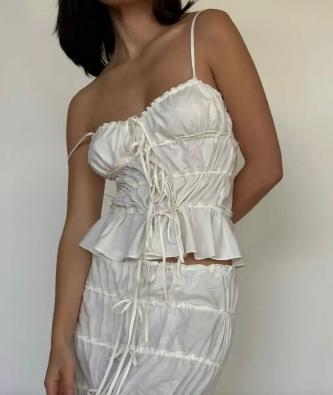 Mirror Palais Tunnel Ruffle Mini Skirt & Cami Top Set in Cloud Size S/ Au 8 for rent on The Volte - main image