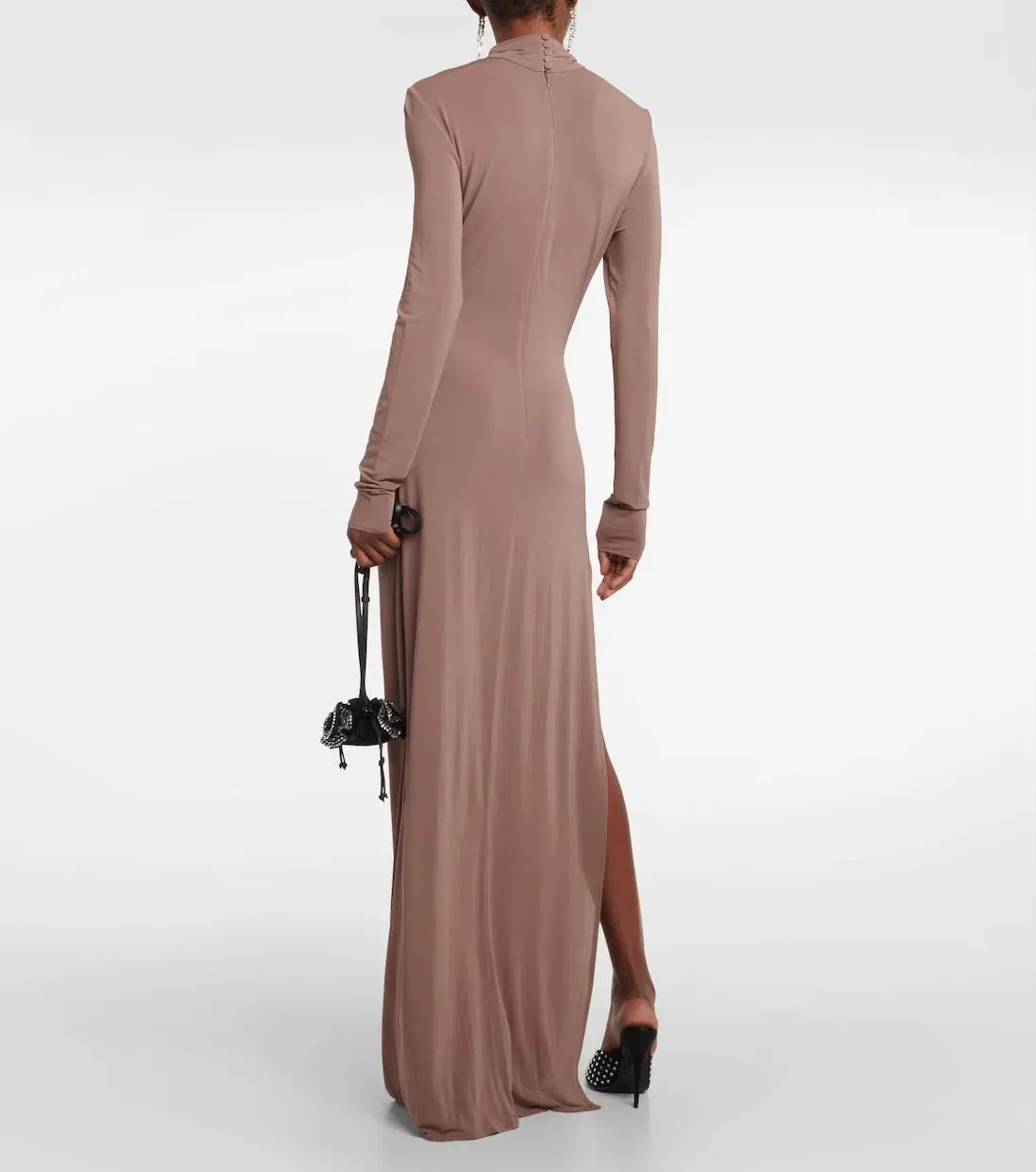 Magda Butrym Floral Applique Jersey Maxi Dress Nude Size 38/ AU 8 - Image 2